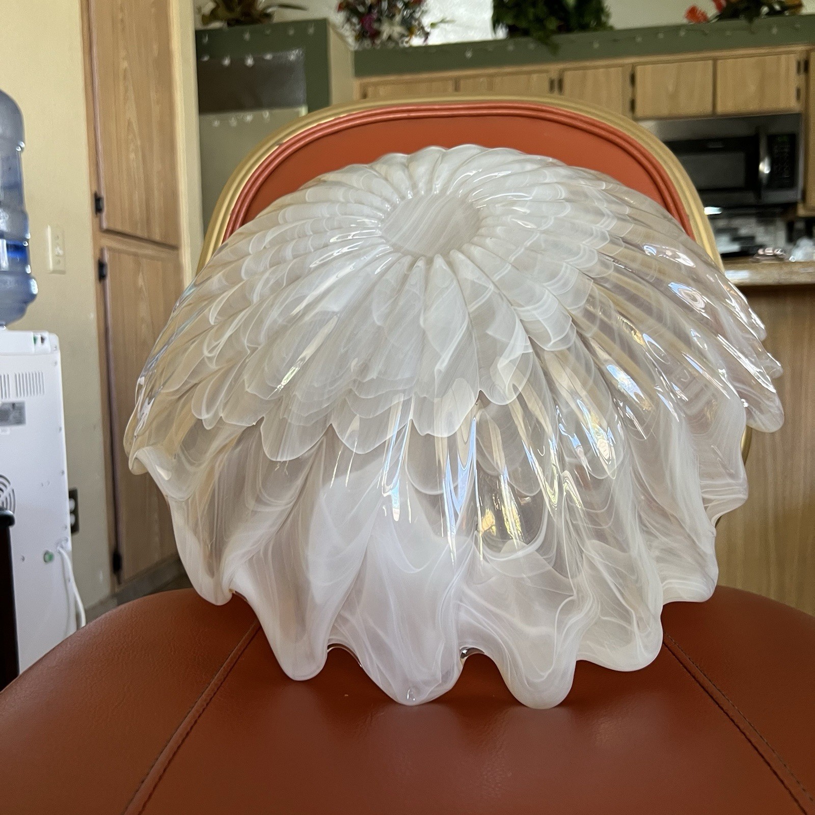 Murano Art Glass XL White Cream Freeform 3-Leaf Clover Center Bowl Italy 16″dia