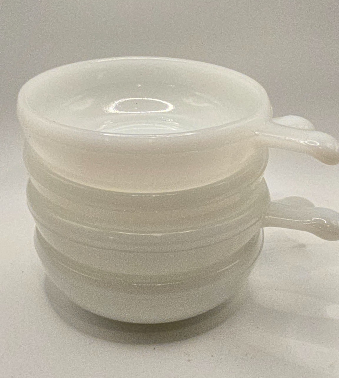 Glasbake Bowls w/ Handles 11 oz. Set of 4 White Milk Glass J2663 USA Vintage