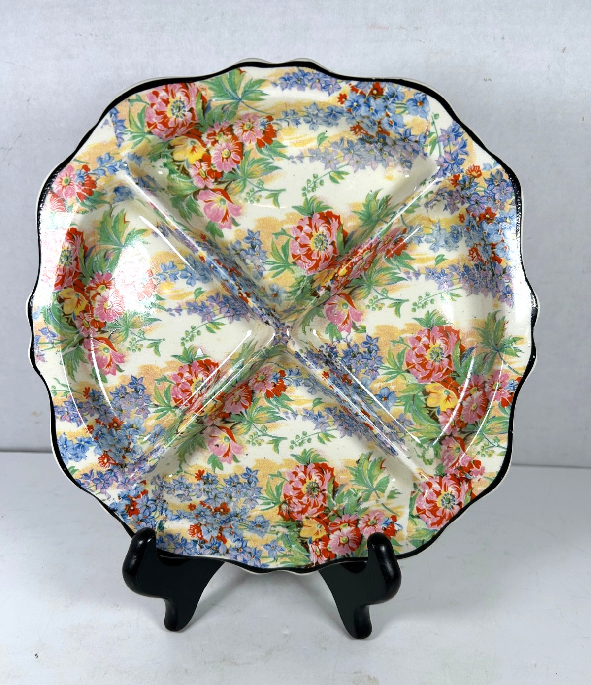 VTG Divided 4-Part Relish Dish Plate Bowl Empire Chintz “Delphi” England 8.5″