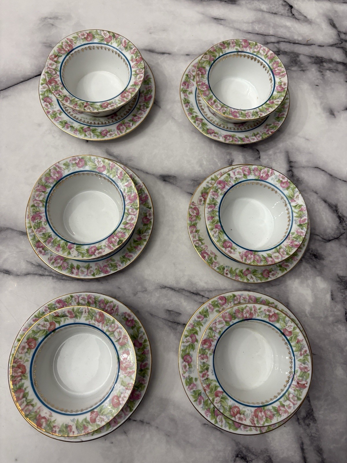 Antique IMPERIAL CHINA AUSTRIA Pink Rose Ramekin & Underplate Set 12 Piece Set