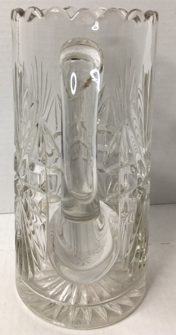 Retro Pressed Lead Glass Water Pitcher Clear Mid Century Modern Vintage 9″