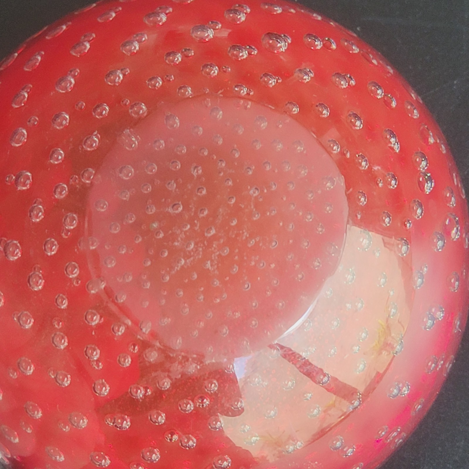 Mid-Century Modern Barovier & Toso Murano Red “Buccillante” Glass Bowl No Label