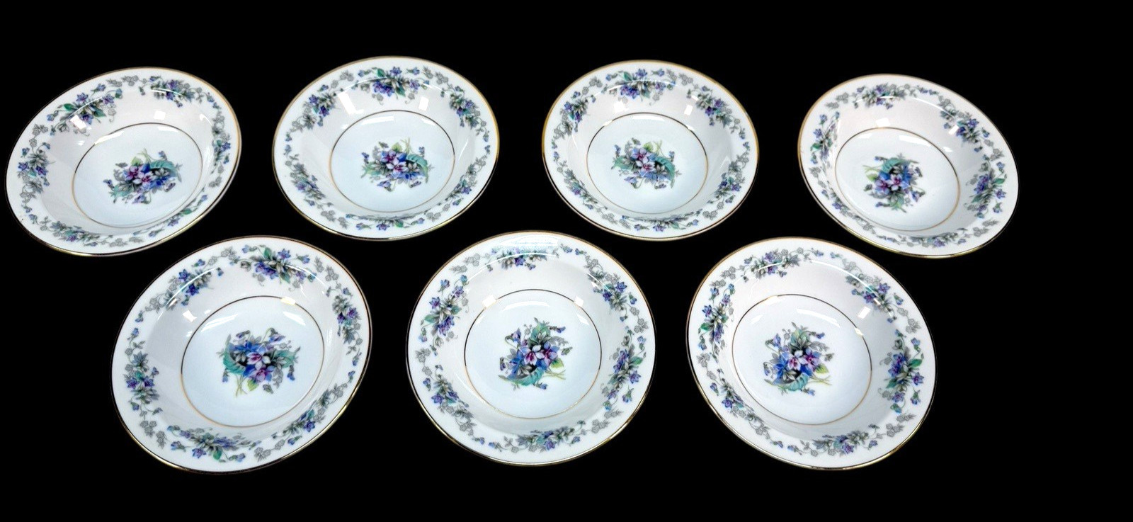Set of 7 Noritake Violette 3054 Fruit Dessert Bowls 5 3/4″ 6 EUC / 1 w/ Back Chi