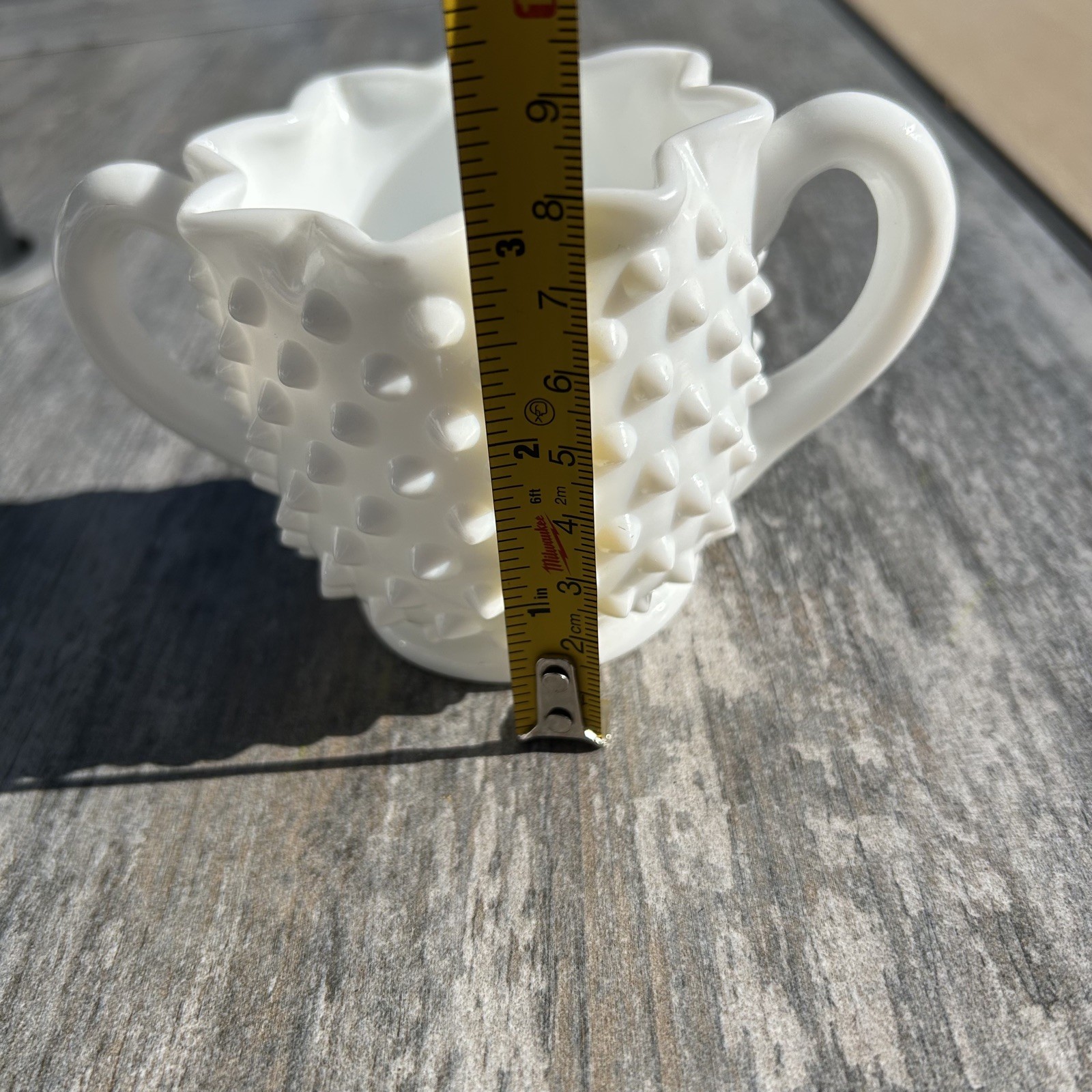 Vintage Fenton Hobnail Milk Glass Sugar Bowl Star Shape Open Double Handle 3906