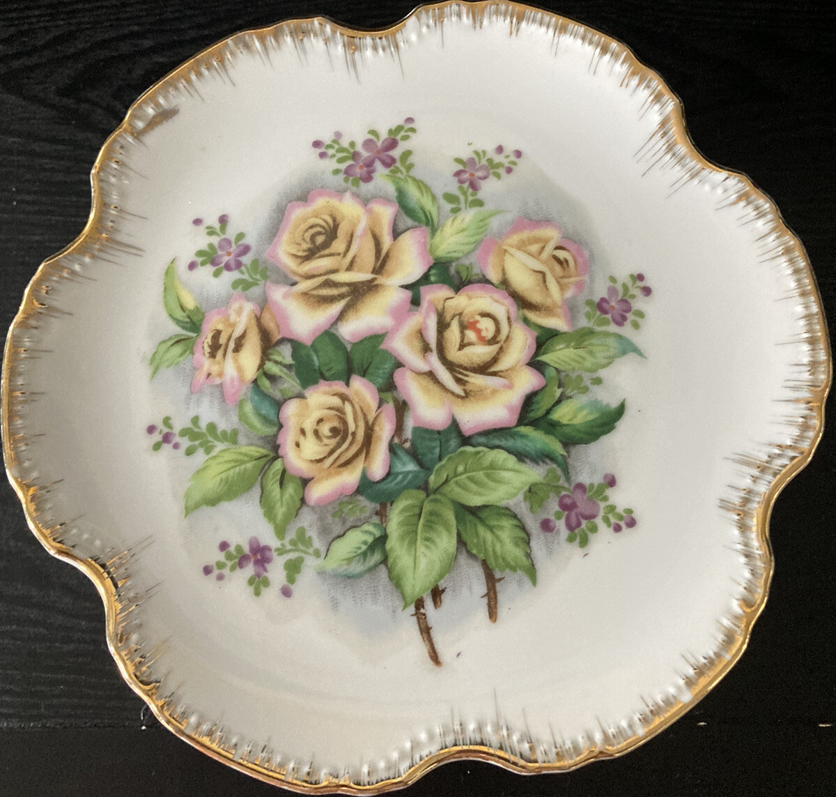 Vintage Lipper and Mann Creations Floral Rose Pedestal Plate JAPAN