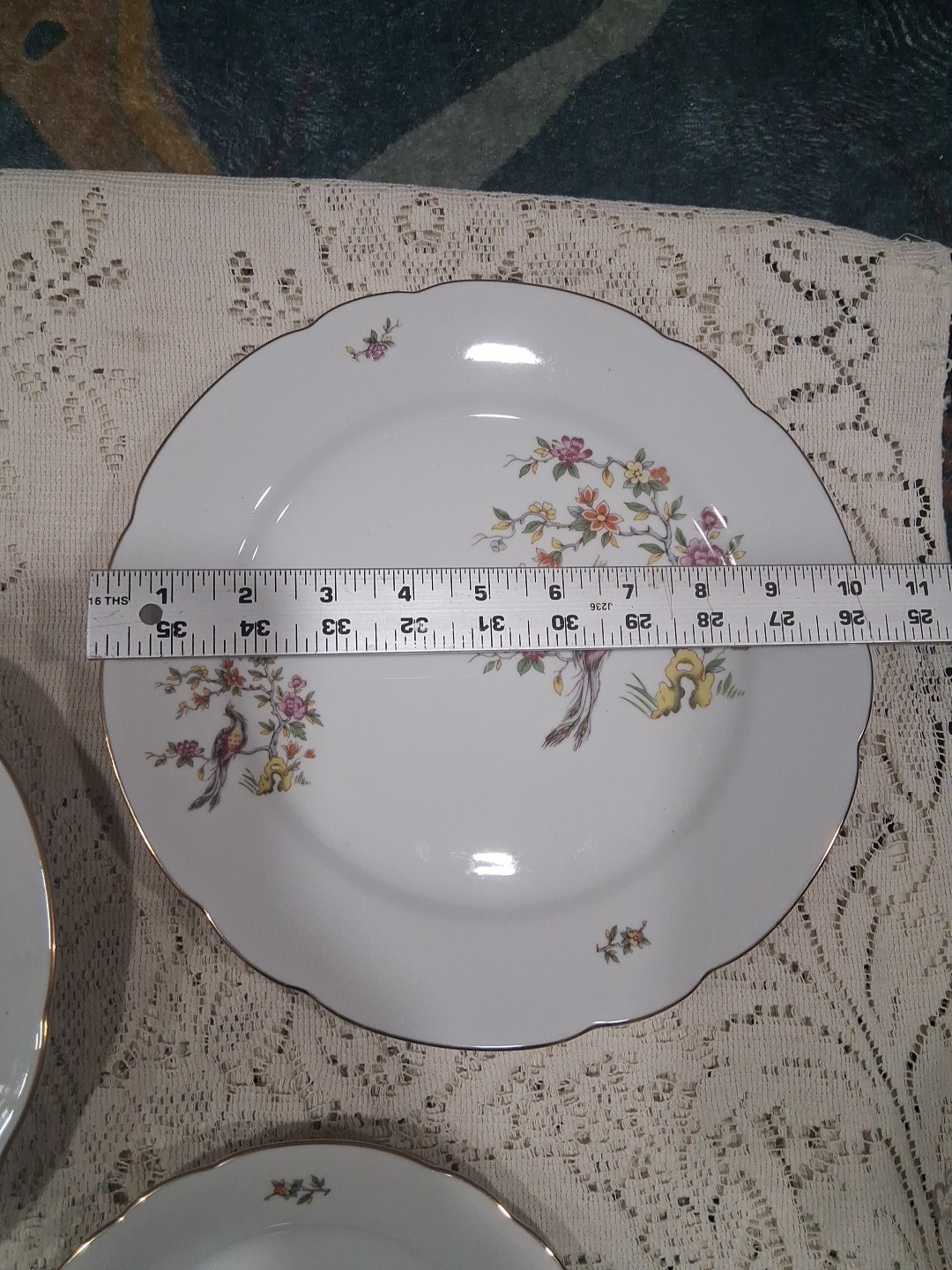 Vtg Mini Gallery Wall Plates Bowl Set (3) Peacock Bird Of Paradise Floral China