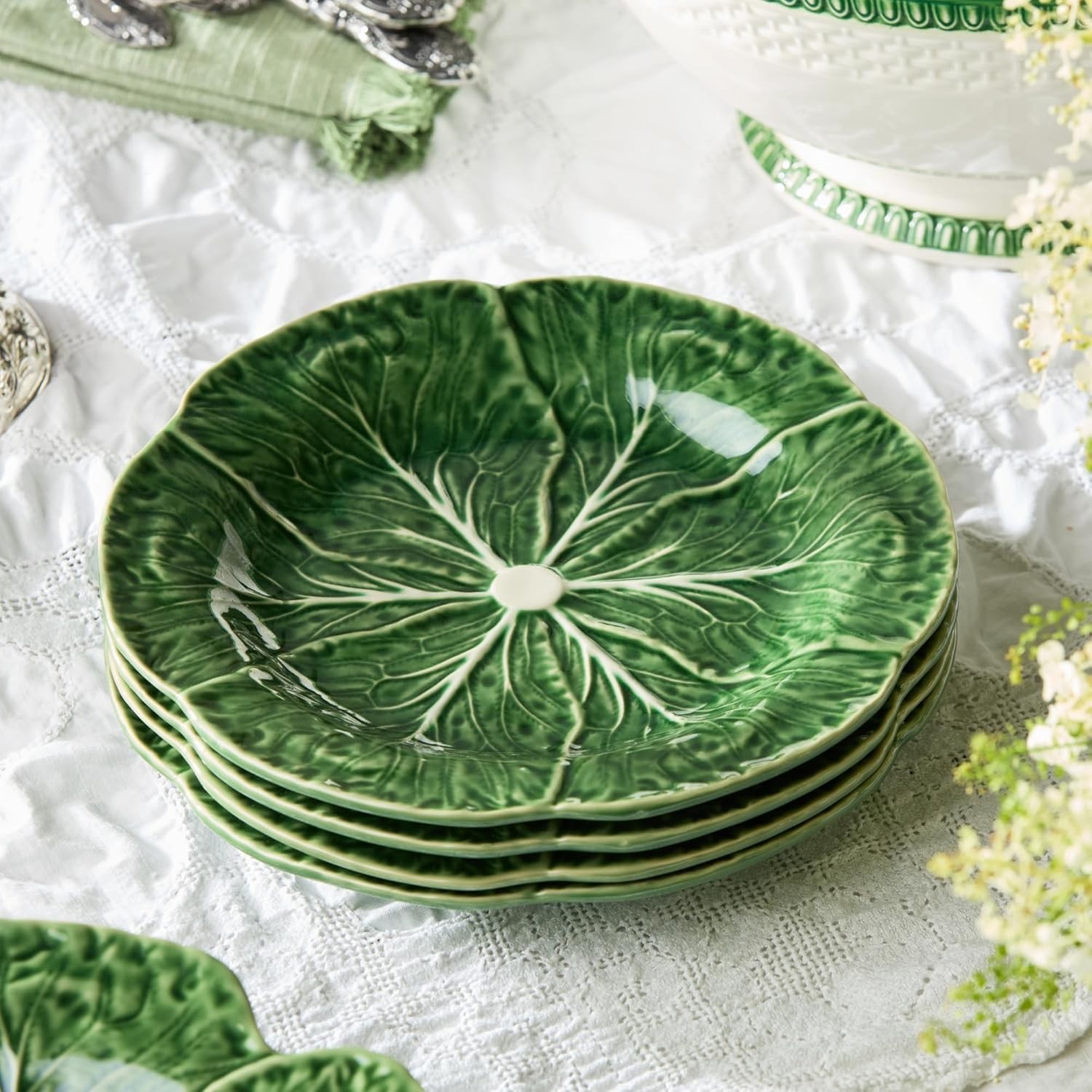 Le Jardin Cabbage 3D DINNER PLATES, SET OF FOUR – Sculpted Green Stoneware
