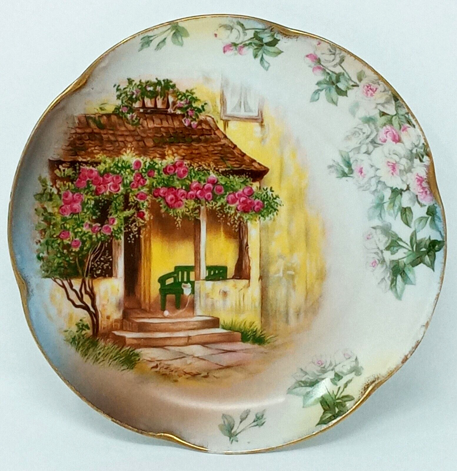 JHR Alice Bavaria Hand Painted 8″ Charger porch scene apple tree flowers euc