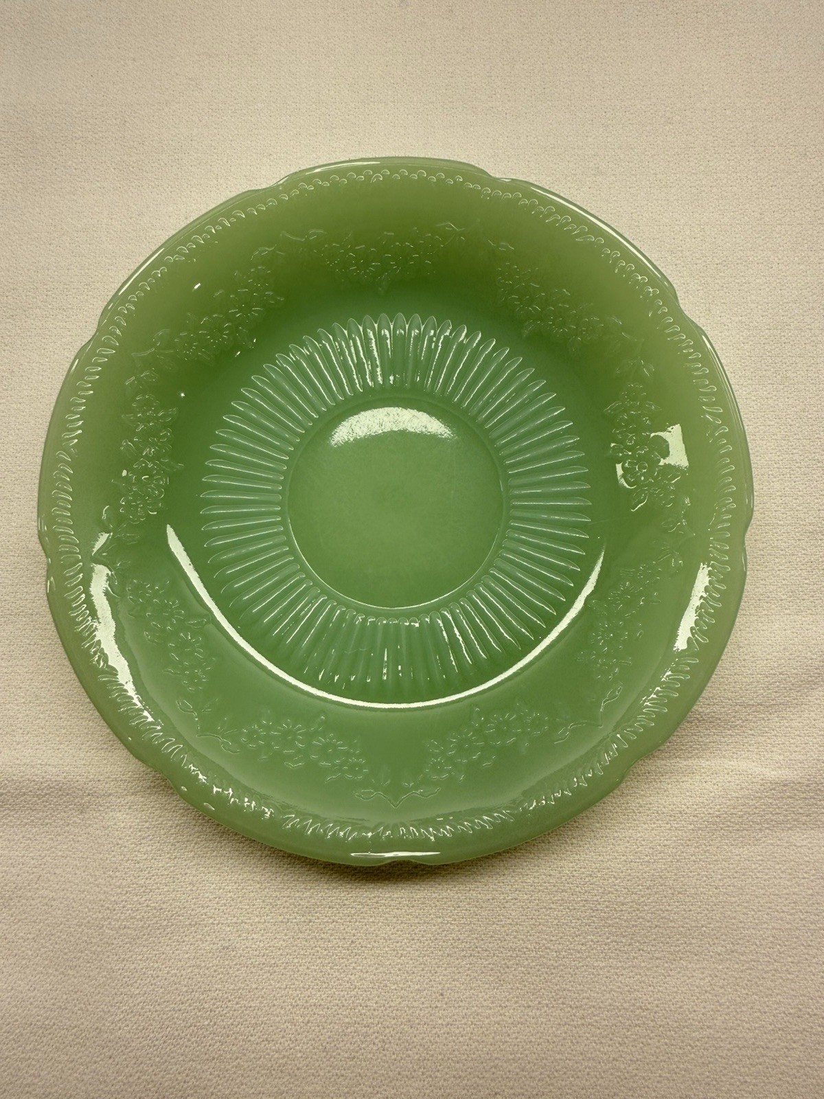 Vintage Fire King Jadeite Alice Saucer Plate 6″ Floral Scalloped Edge Unmarked