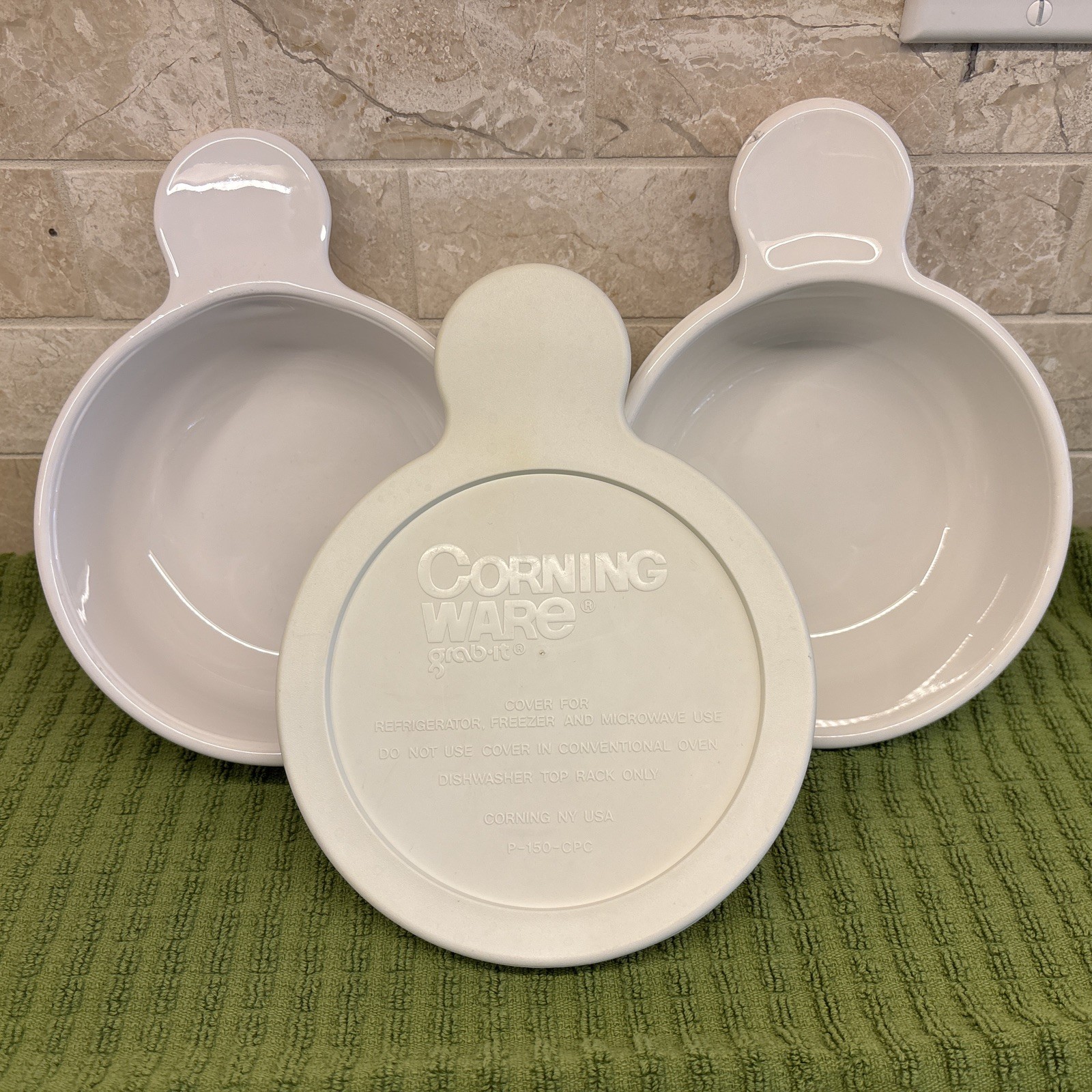 Corning Ware Grab It Bowls P-150-B 15 Oz With 1 Refrigerator Lid Set Of 2 White