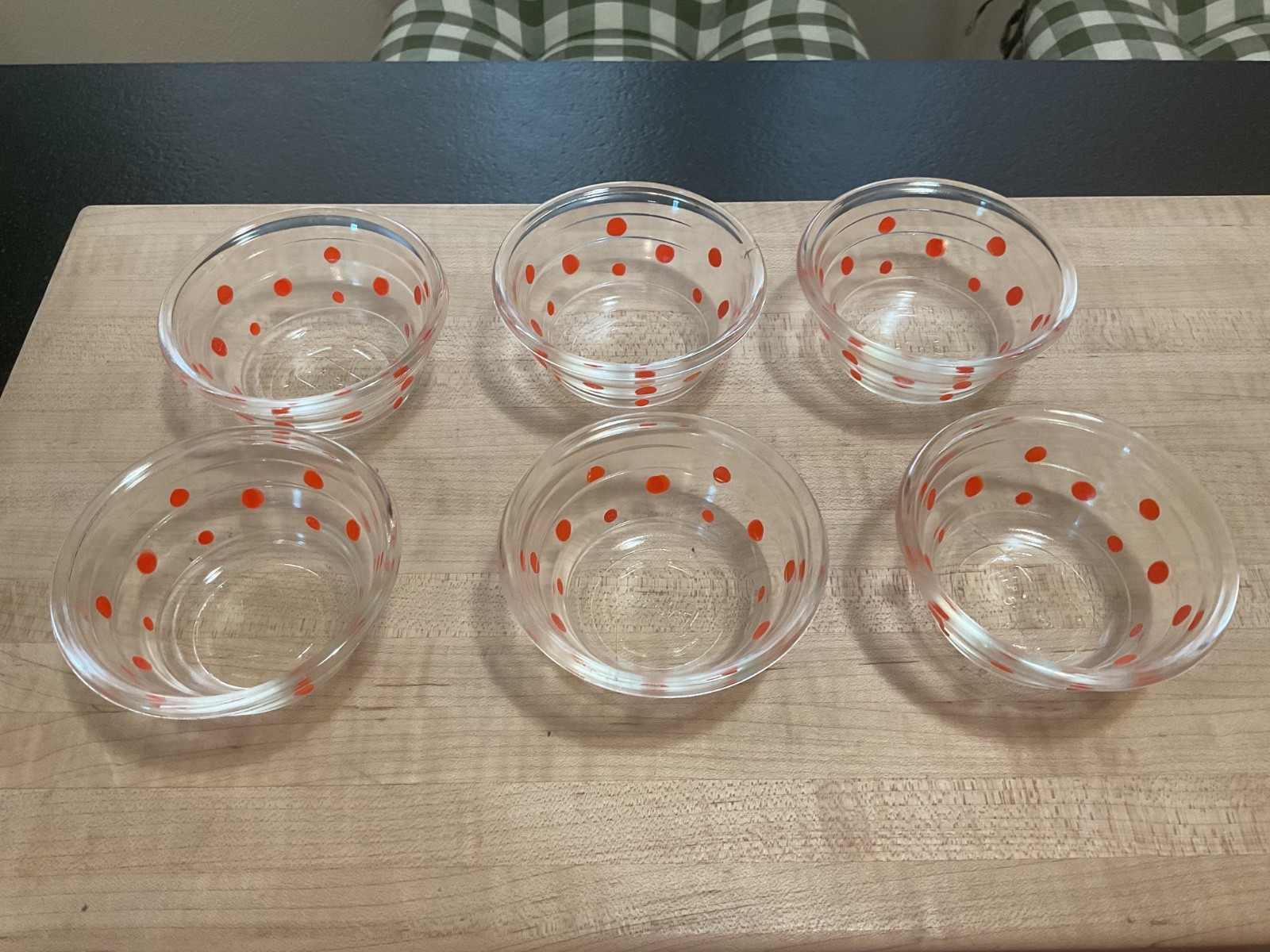 6 Vintage GlasBake Orange Polka Dot Ribbed Fruit Cups