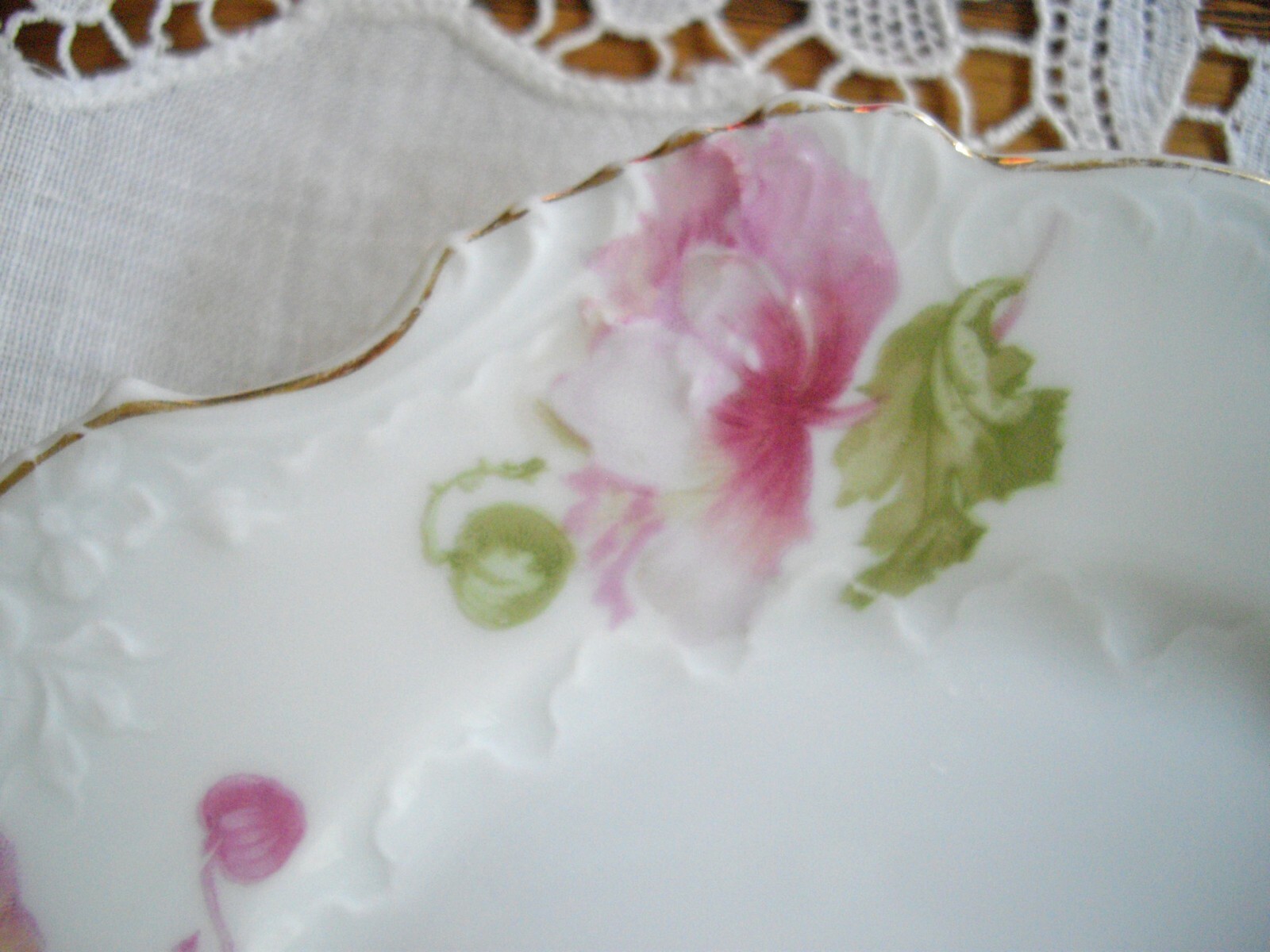 Vintage White Pink Green Flowers 6″ Plates Germany ~ Set of 2 ~