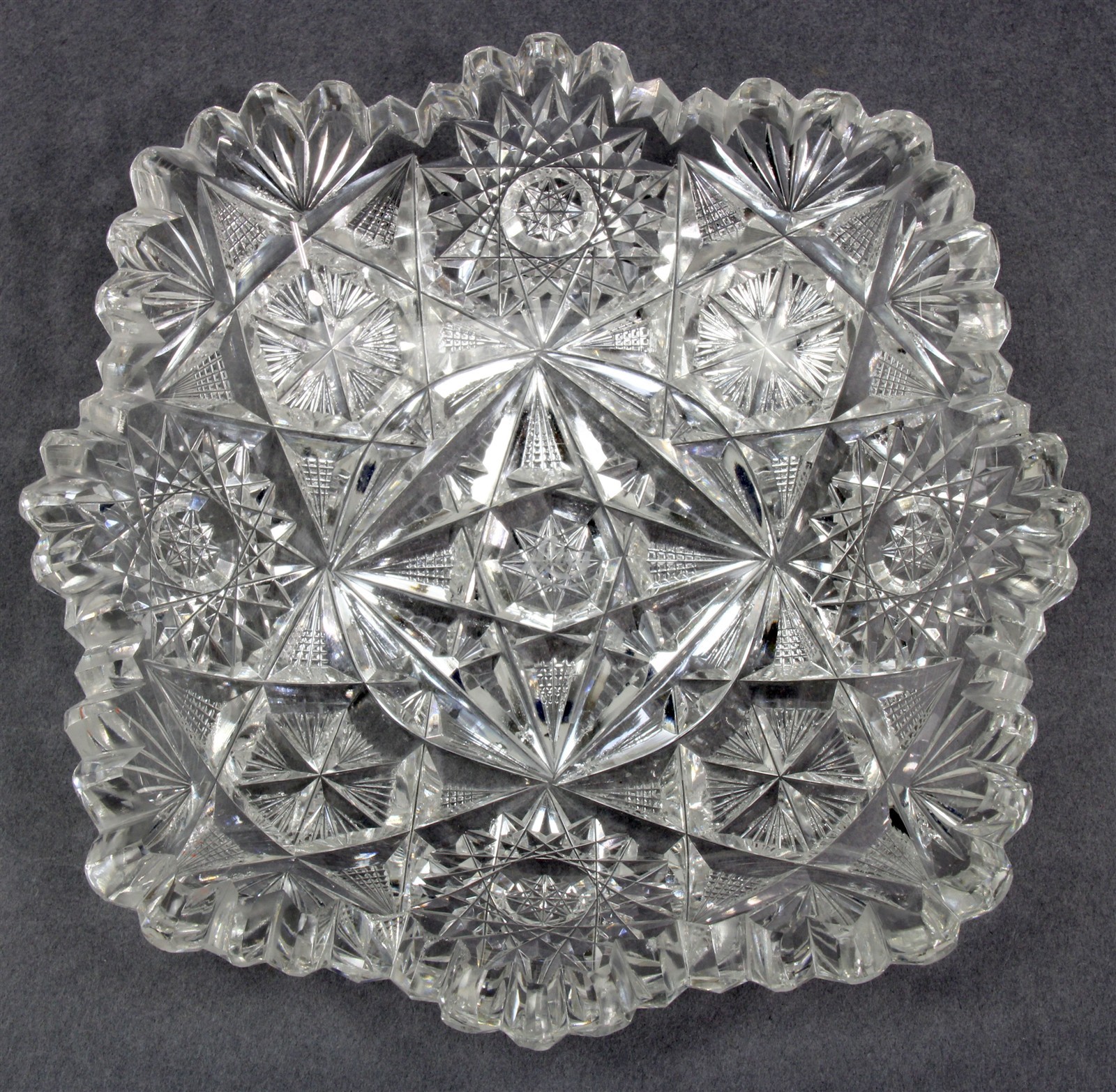 Vtg LIBBEY American Brilliant Period Cut Glass Candy Trinket Dish Stars 6″ x 6″