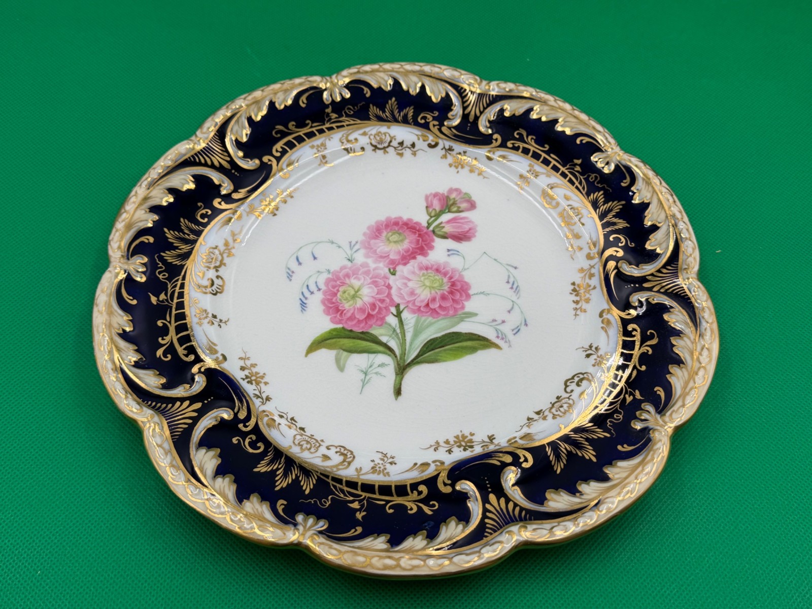 Set of 11 Antique Cobalt Blue & Gold Hand Painted Floral Luncheon Plates