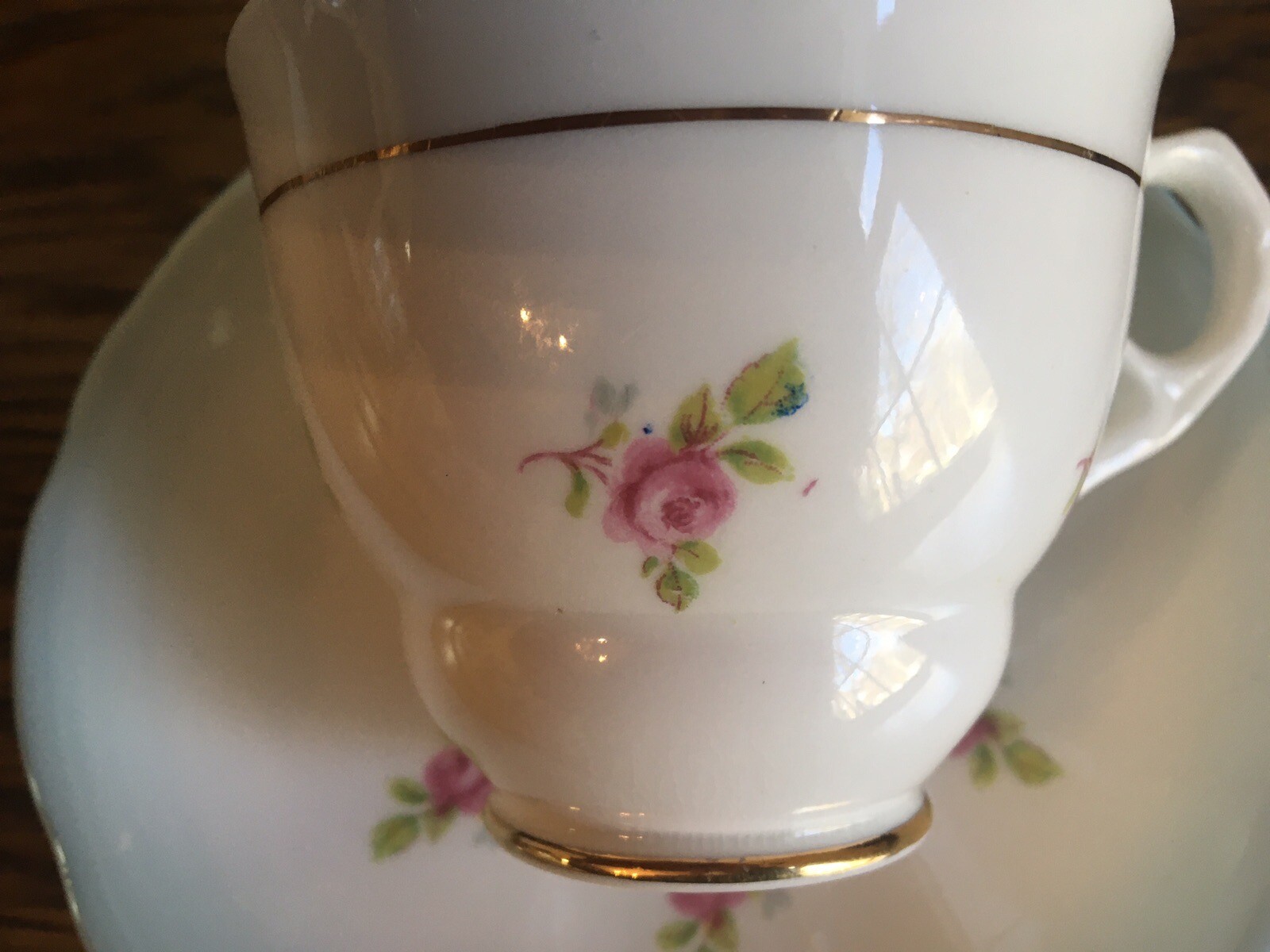 Royal Stafford Roses Pale Blue Teacup Saucer Bone China Gold Trim England 1940s