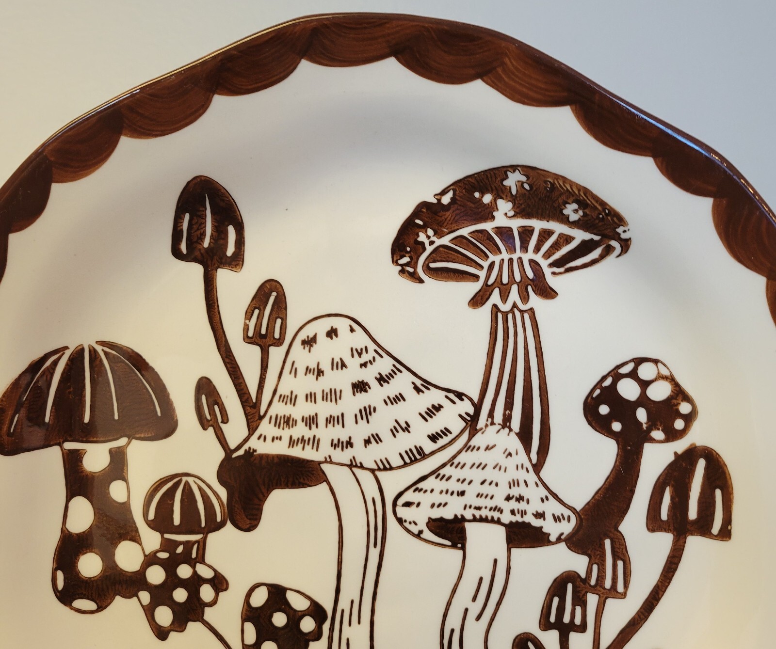 Potter’s Studio 3ct Luncheon Dinner Mushroom Plates Asymmetrical 10” Brown
