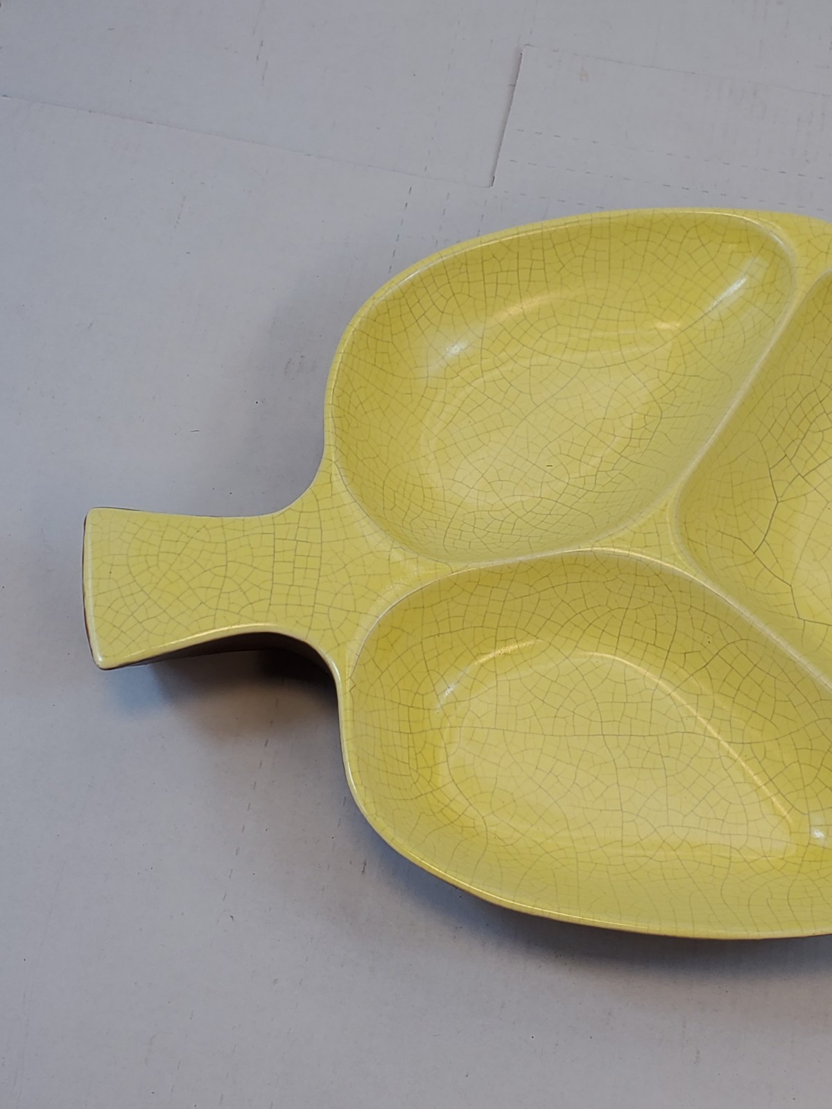 Vintage Ceramic Pottery Oblong Leaf Shaped Yellow Brown Serving Handmade Dish