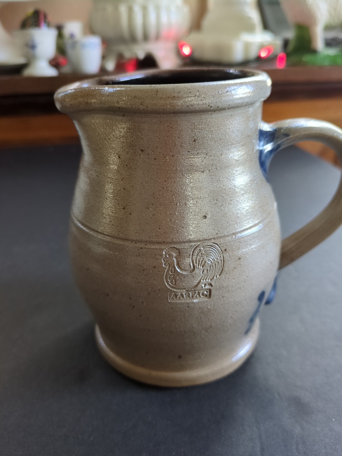 1992 ROWE Pottery BLUEBIRD Small Pitcher Vase Salt Glaze Gray Blue Bird Vintage