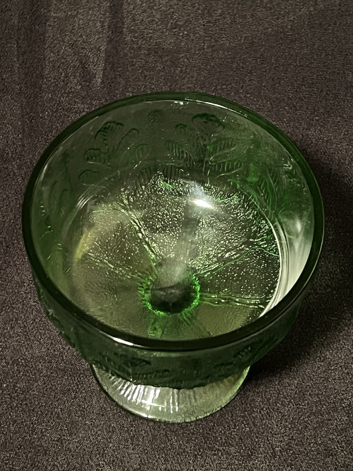 Vintage FTD Green Pedestal Glass Oak Leaf Goblet Glassware Footed Dish #hse