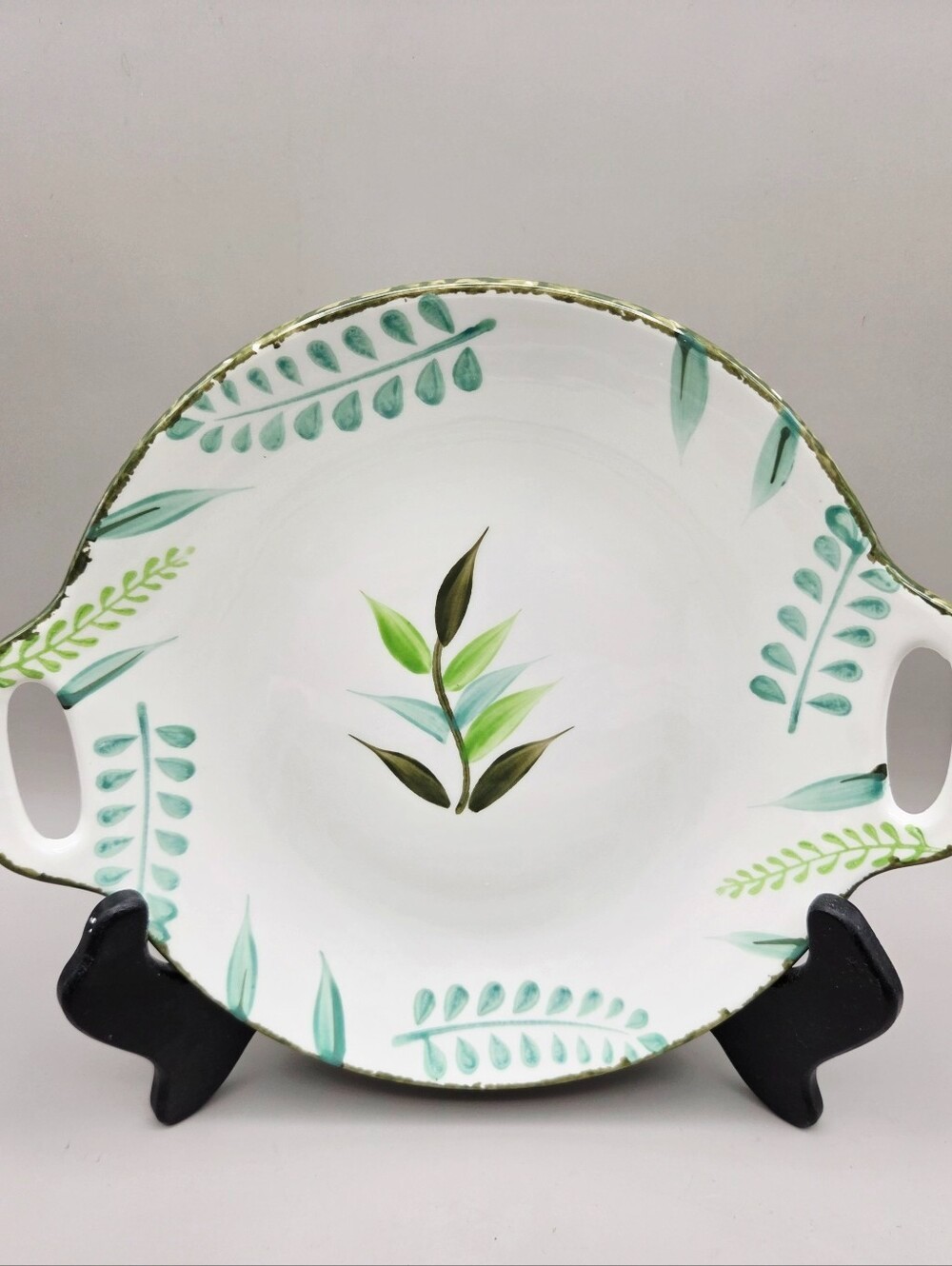 Botanical Leaf Ceramic Dessert or Salad Plates with Handles, Set of 6, NWOT