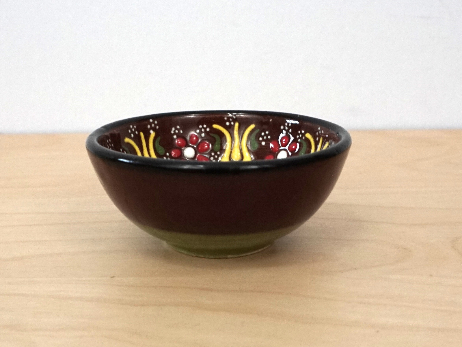3 Small Handmade Painted Ceramic Floral Multicolor Decorative Dish Bowls