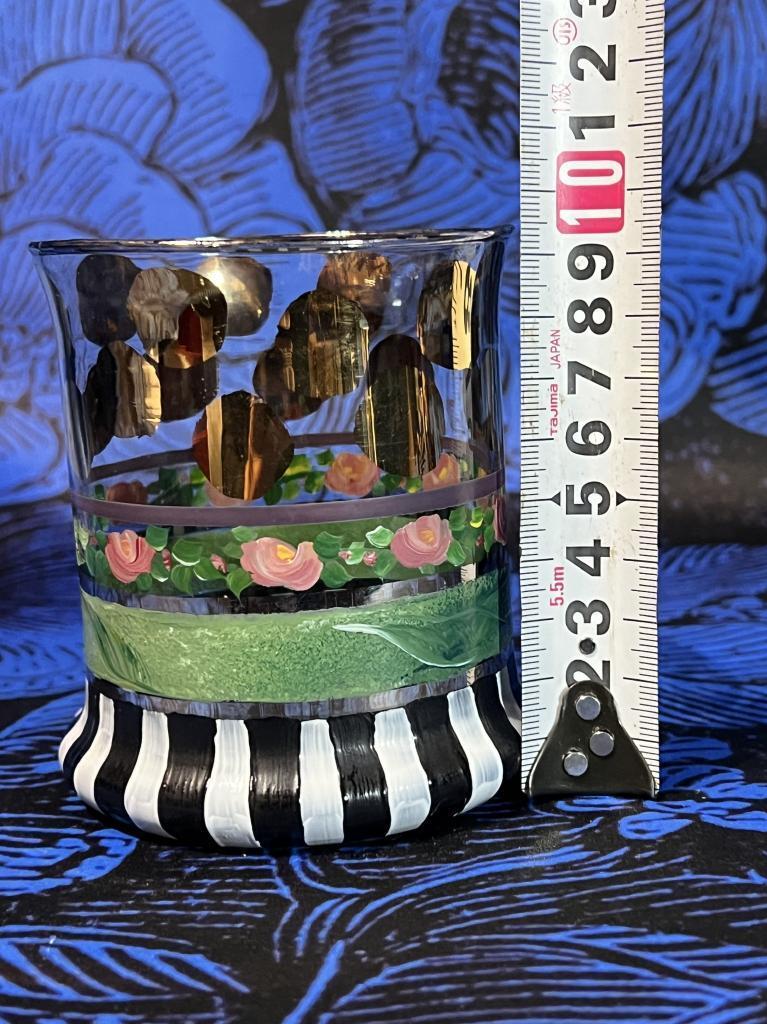 McKenzie-Childs Hand Painted 9″ Circus Carrera Glass Plate and Tumbler Set
