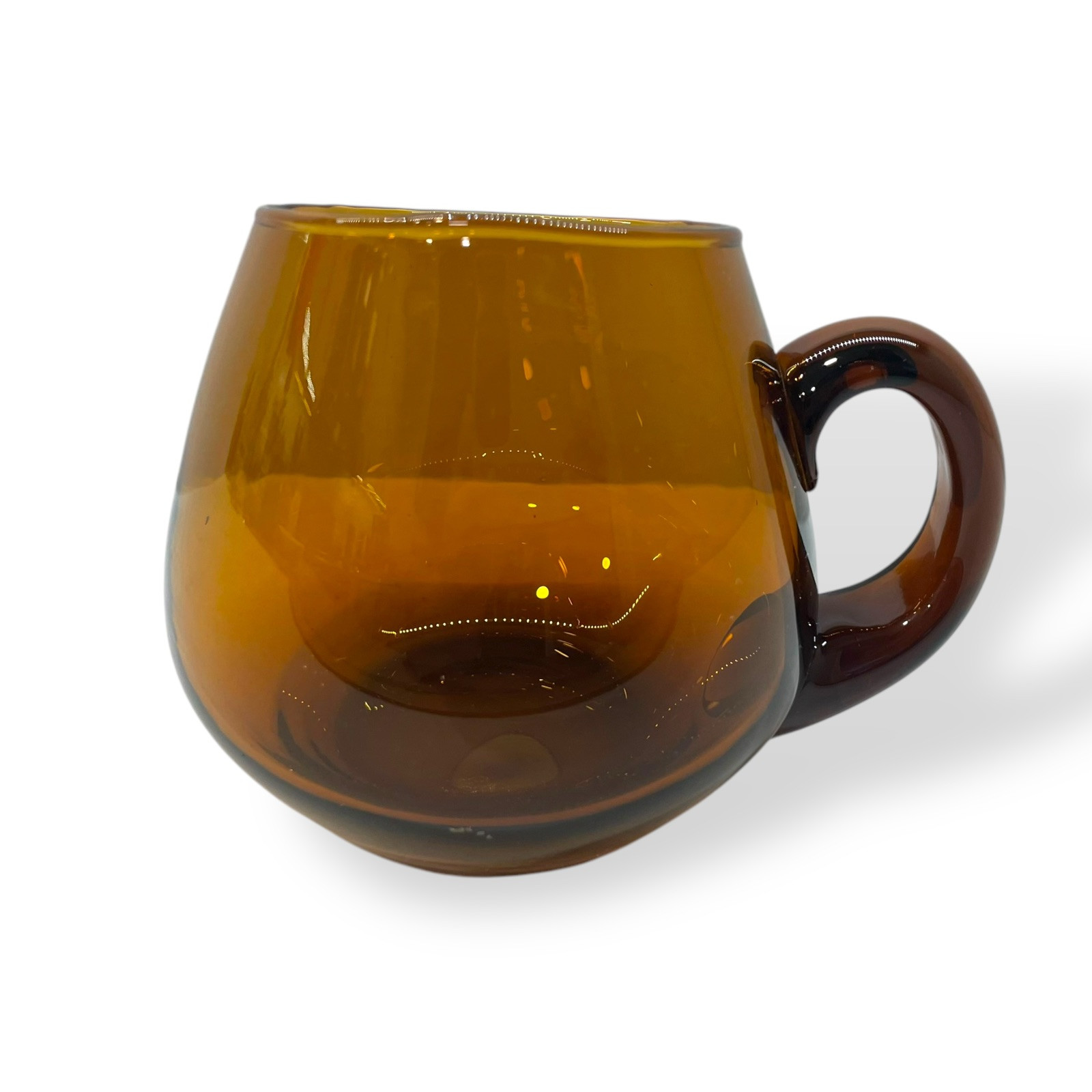 Vintage MCM Handblown Amber Glass Cup Mug Angled Slant Asymmetrical