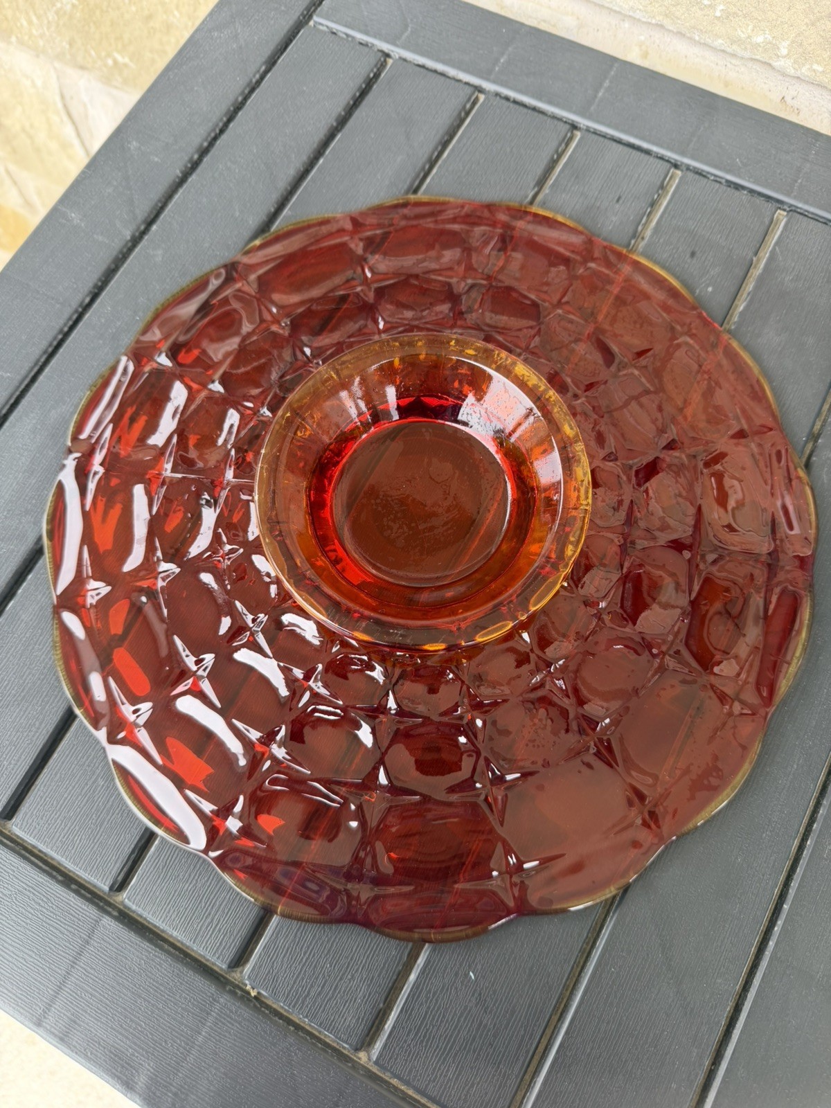 Indiana Glass Footed Cake Plate Sunset Constellation Amberina Tiara Exclusives