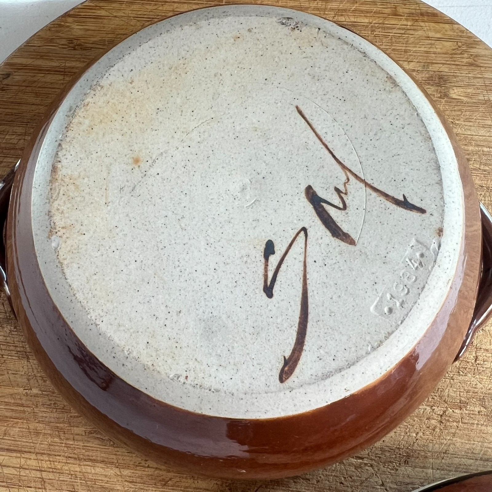 Art Studio Pottery Casserole With Handles & Lid 8″ Stoneware Brown Glazed 80s