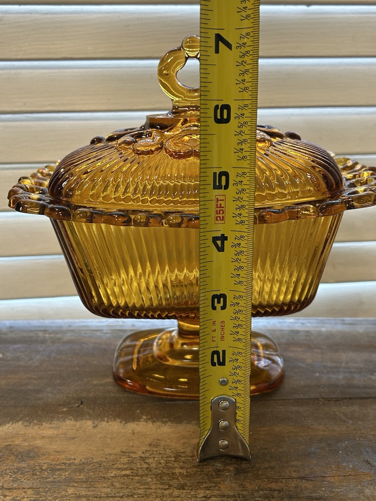 Indiana Glass Company “Lace Edge” Amber candy dish