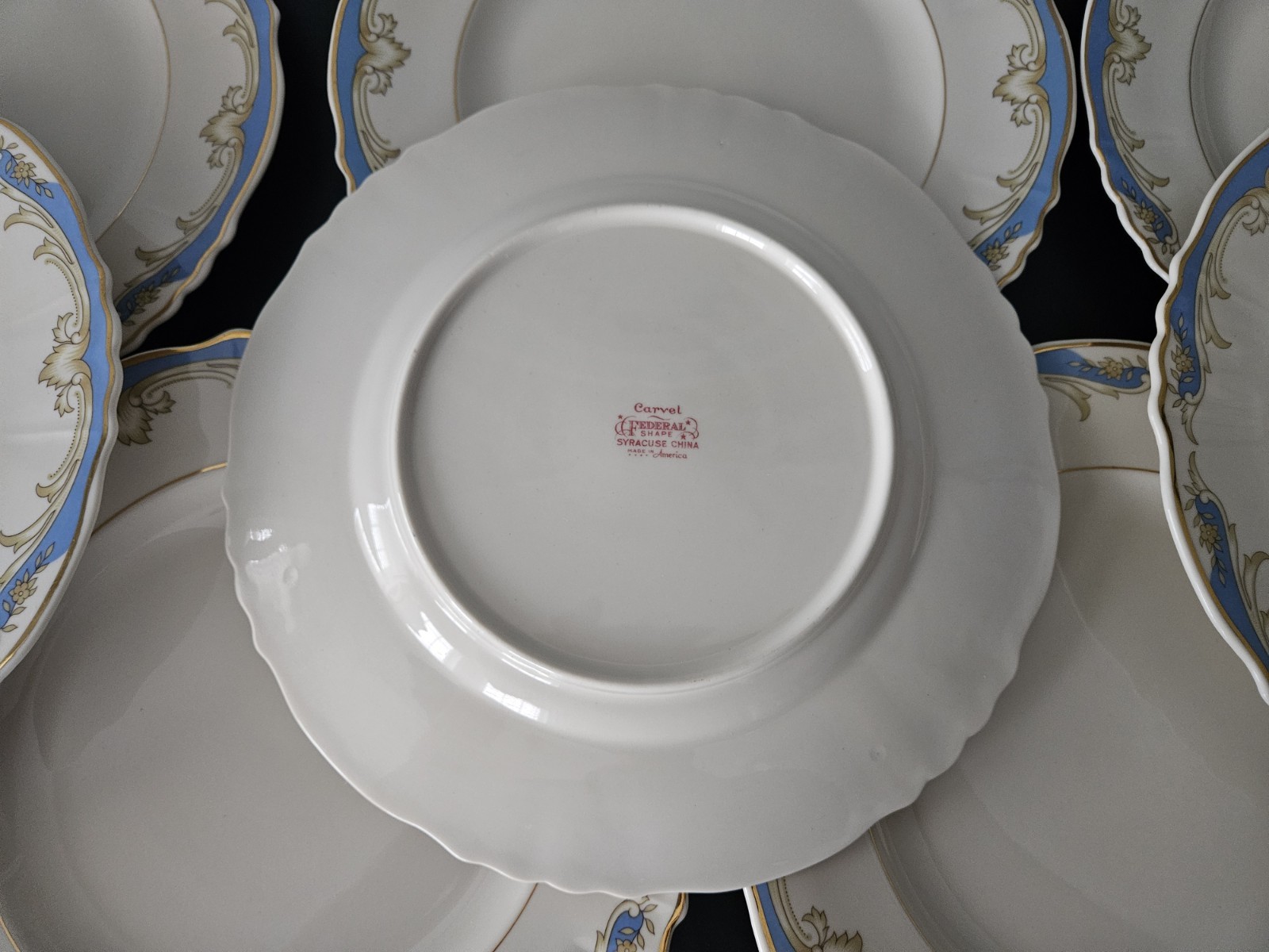 (12) 1962-1967 Syracuse Federal Shape China Carvel Dinner 10″ Plate Vtg 12 Pc