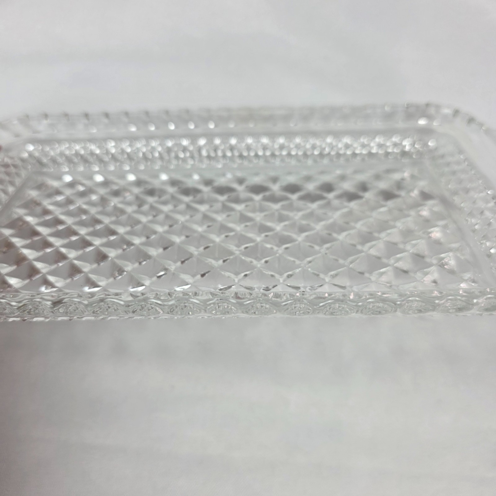 Vintage Anchor Hocking Wexford Rectangle Cranberry Tray Diamond Cut Glass Design