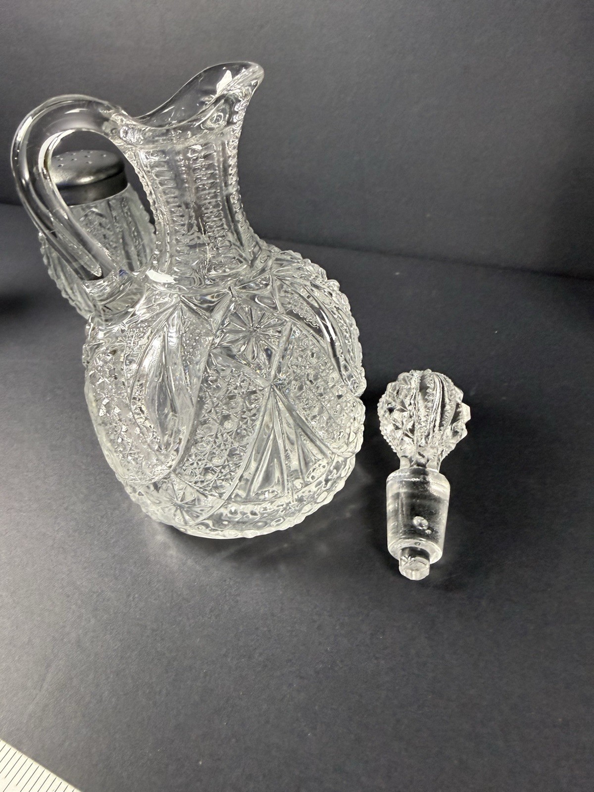 Vintage Pressed Glass Cruet, Decanter, Salt & Pepper & Relish Tray Lot of 5