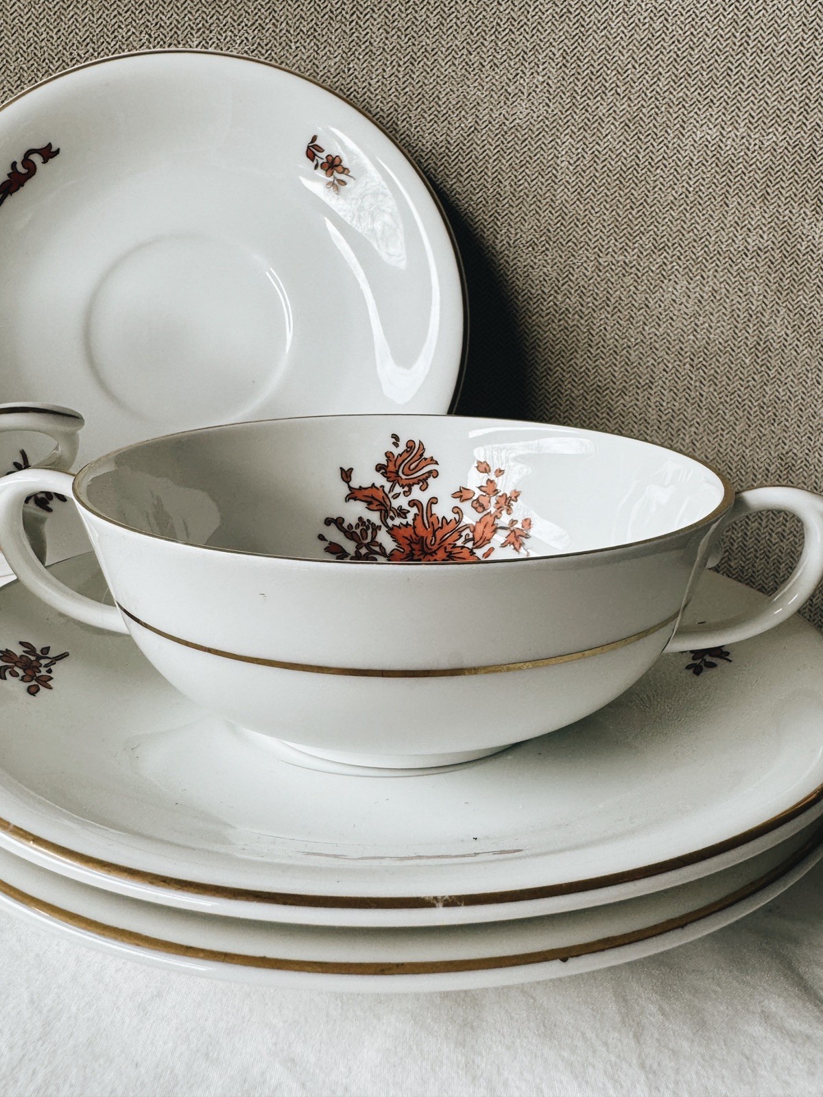 Vintage Vista Alegre “Teresa” Rust Footed Cup & Saucer Portugal, Set of THREE