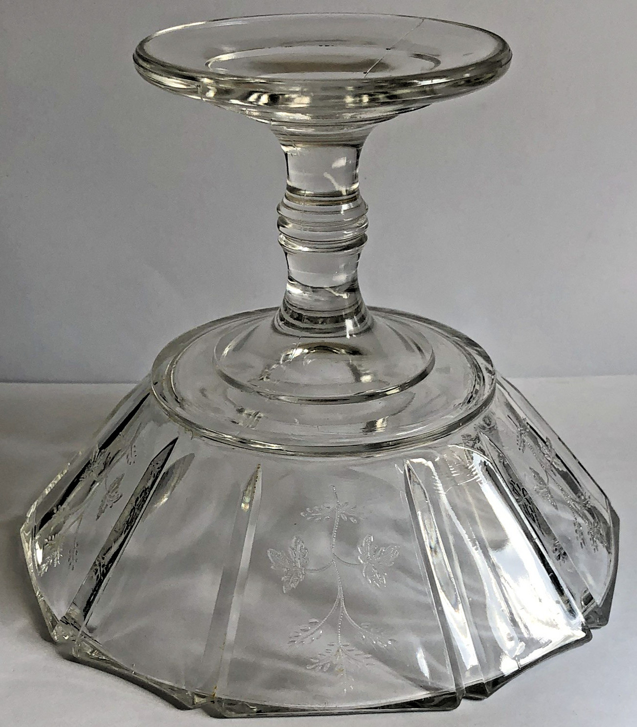 Bryce Higbee Indian Tree Paneled Glass Pedestal Compote 5.5″ EAPG Sprig Pattern