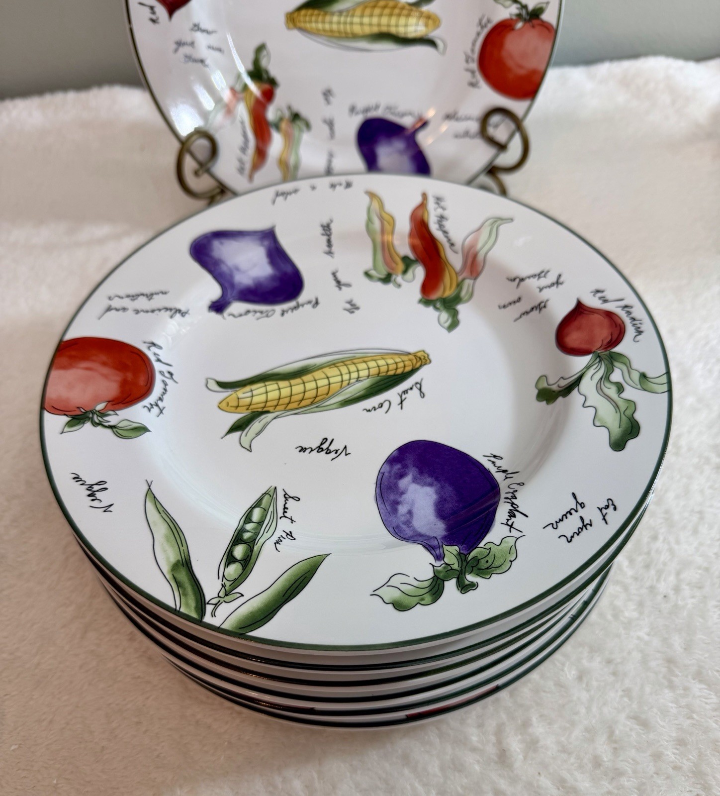 Set Of 8 Furio 8” Garden Delight Sakura Salad Plates With Vegetables.