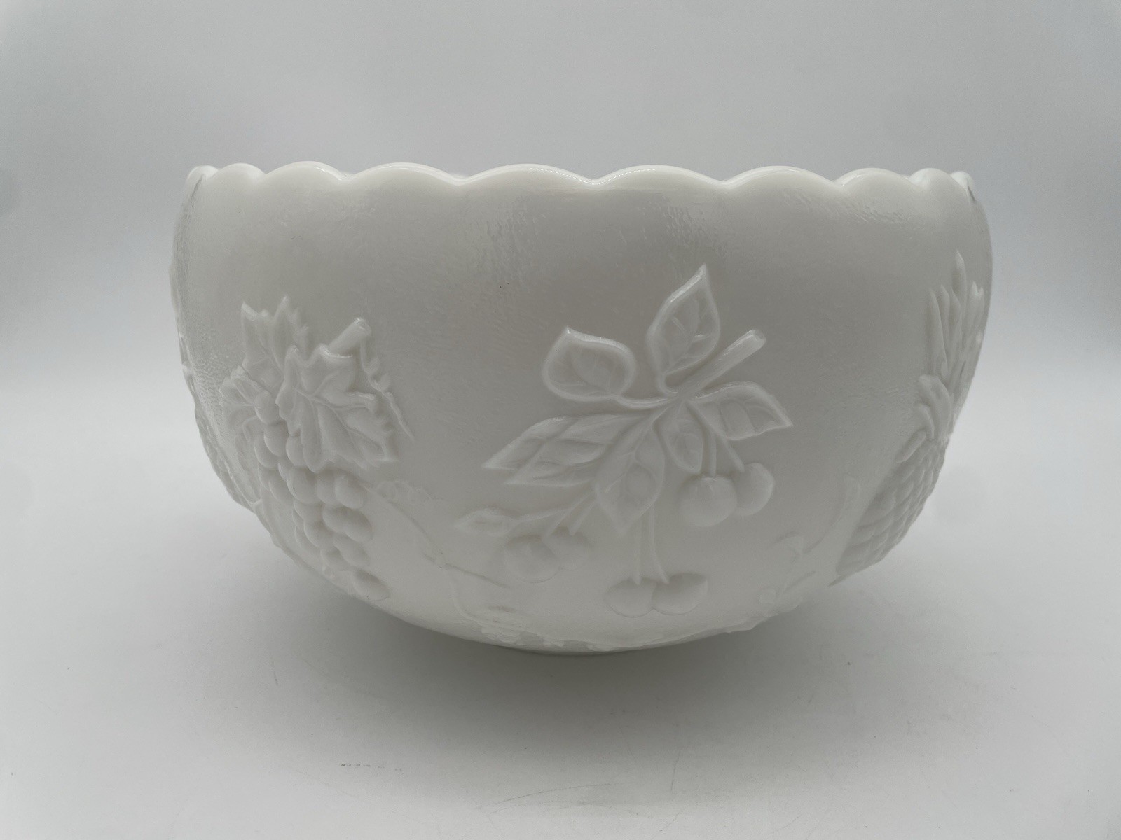 Westmoreland Milk Glass Grape Paneled Punch Bowl Set 12 Cups Hooks Pedestal