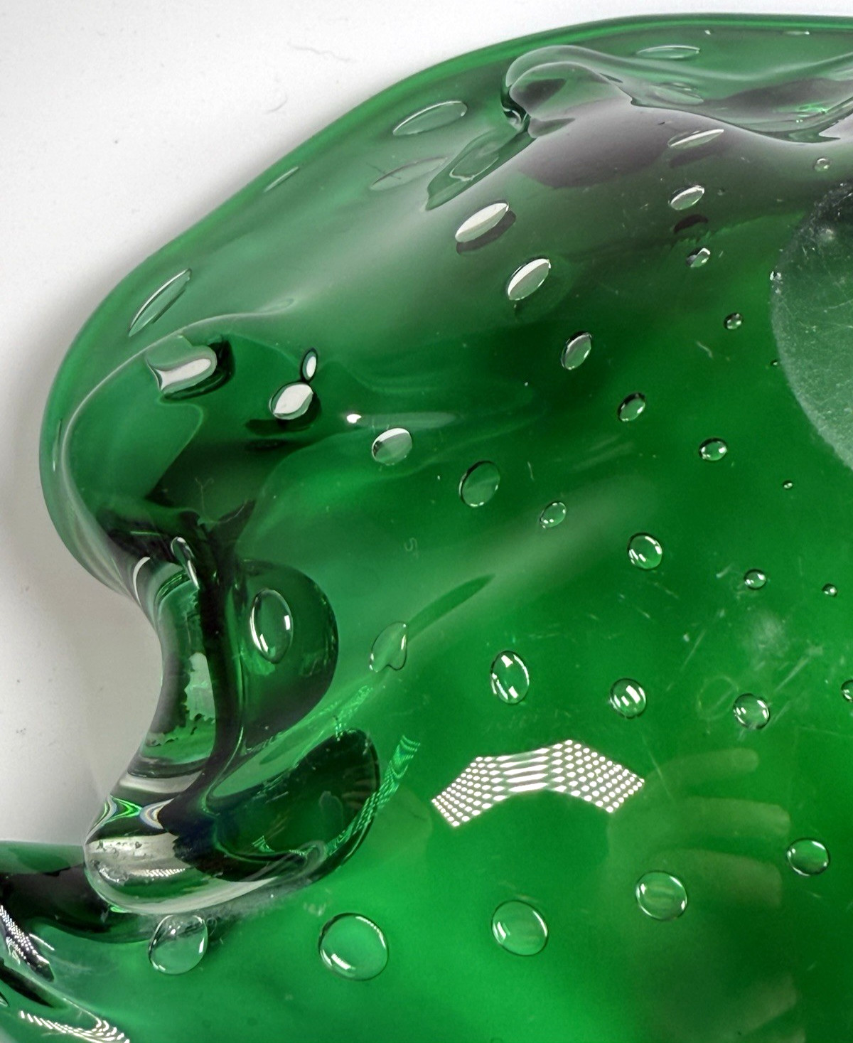 Hand Blown Controlled Bubble Dark Green Thick Glass Decor Bowl