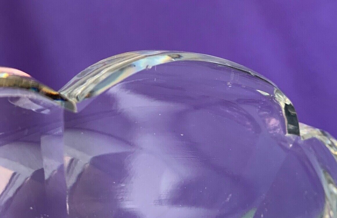 Cut Polished Crystal Bowl Scallop Edge Etch F Monogram High End Elegant Antique