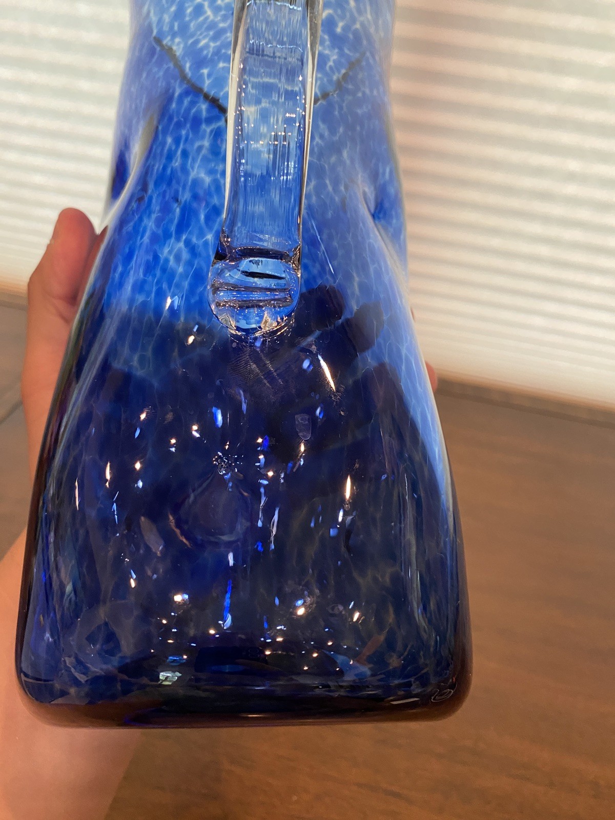 GEORGEOUS LARGE 2019 Cobalt Blue & Yellow Art Glass Pitcher 11.5″H Signed