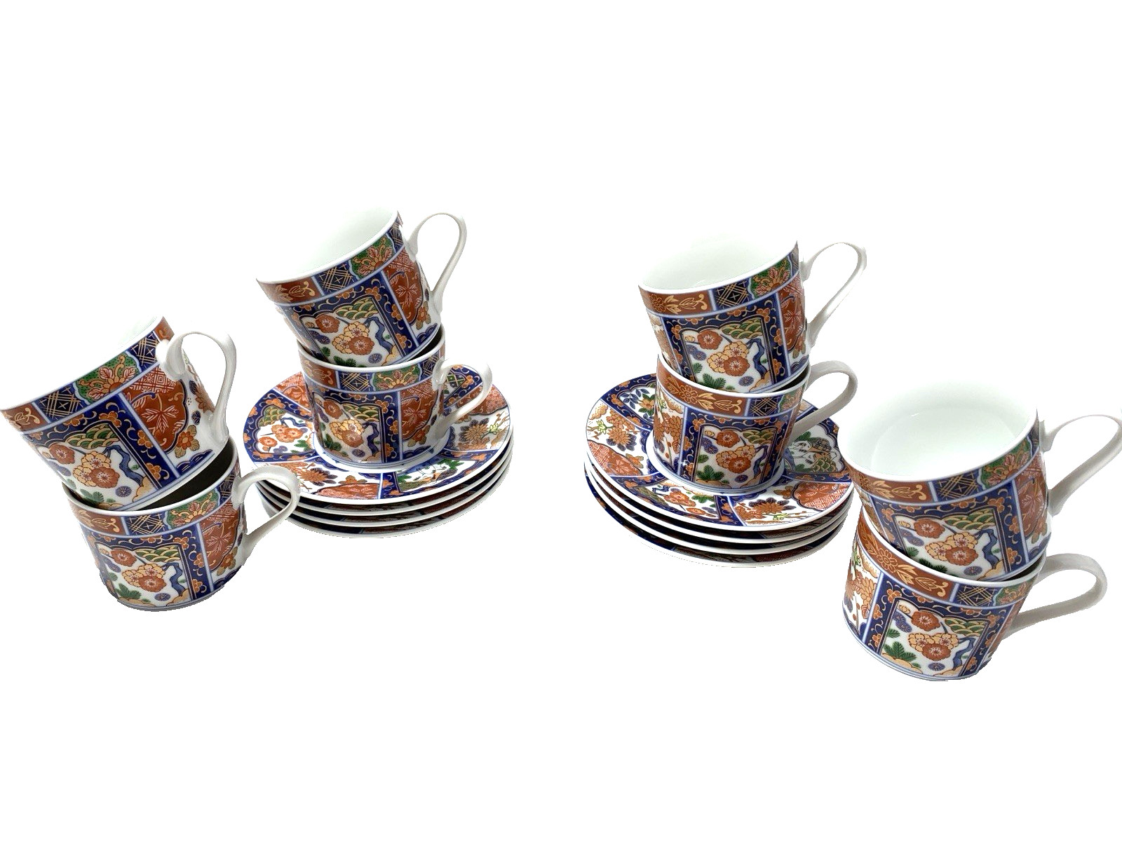 GUMPS KARAKUSA IMARI SET 4 COFFEE TEA CUP&SAUCER 2 SETS AVAIL RED BLU GREN GILT
