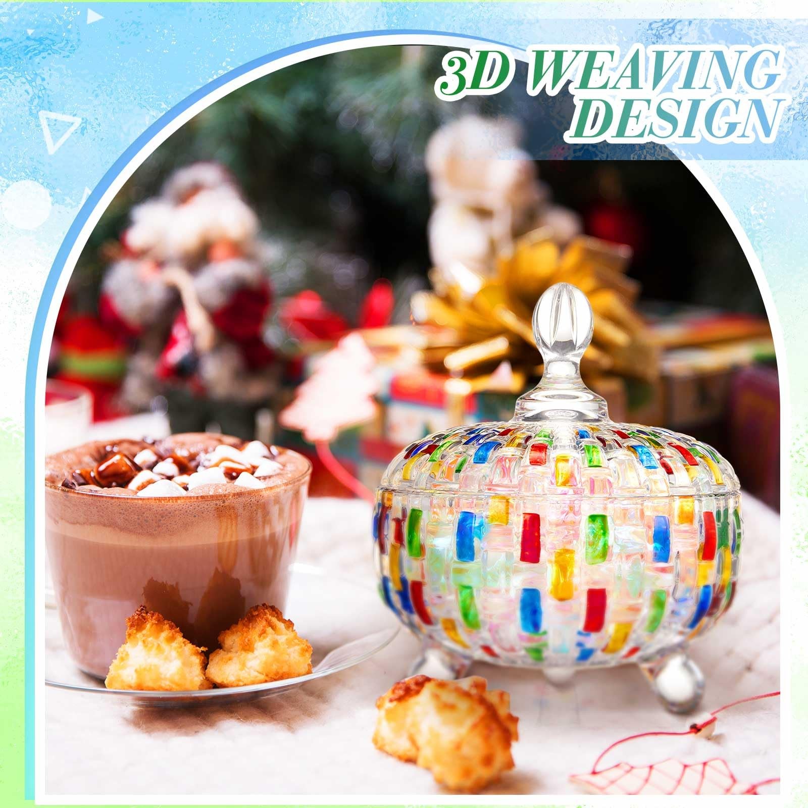 2 Pcs Colorful Crystal Candy Jars, 24oz Large Cute Glass Candy Dishes with Li…