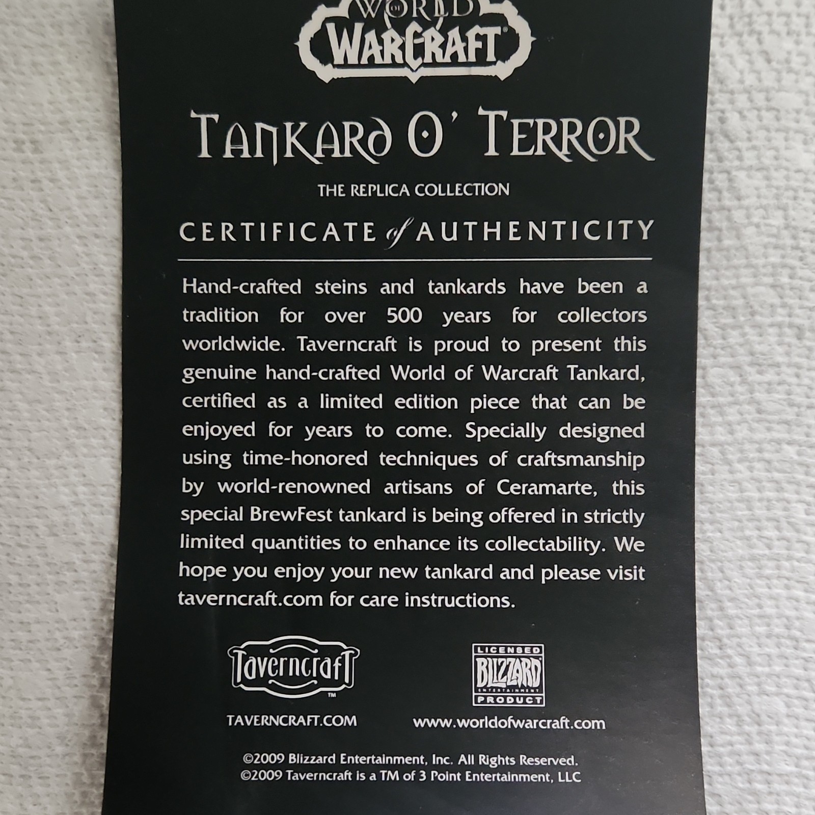 Taverncraft World of Warcraft Tankard O’ Terror Limited Edition 20oz Ceramic