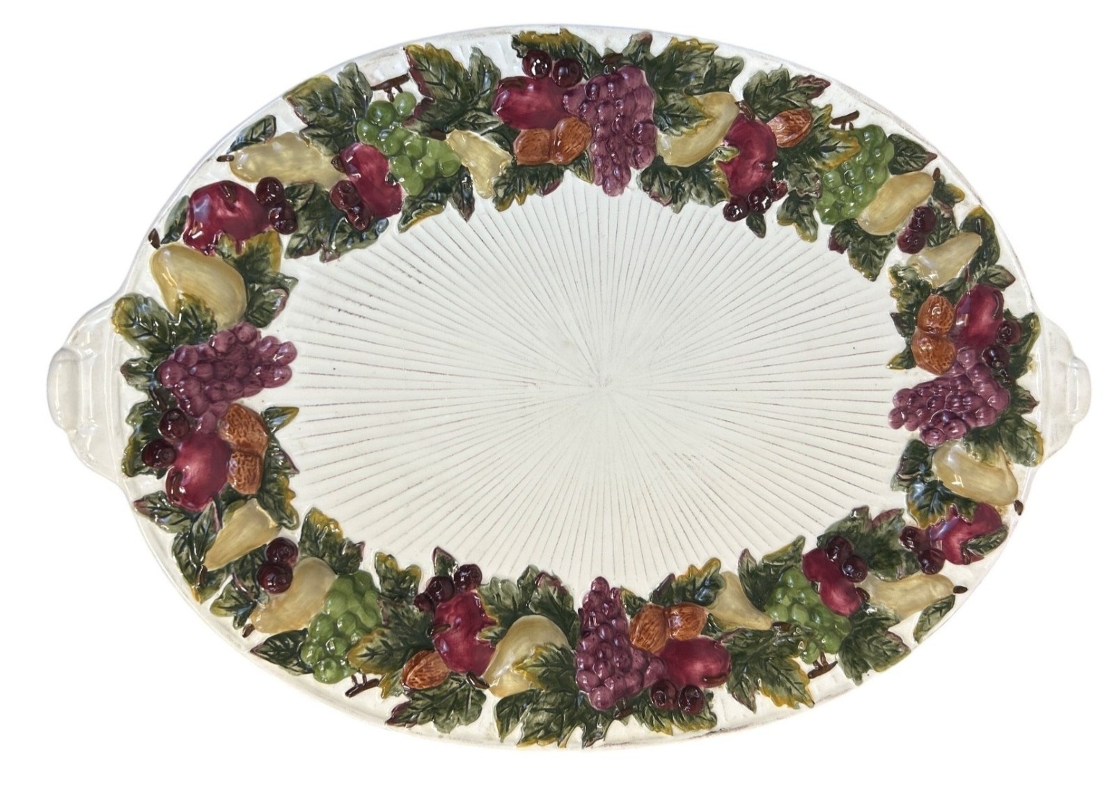 Vtg JC Penney Home Harvest Oval Serving Platter Ceramic Embossed Fruit Holiday