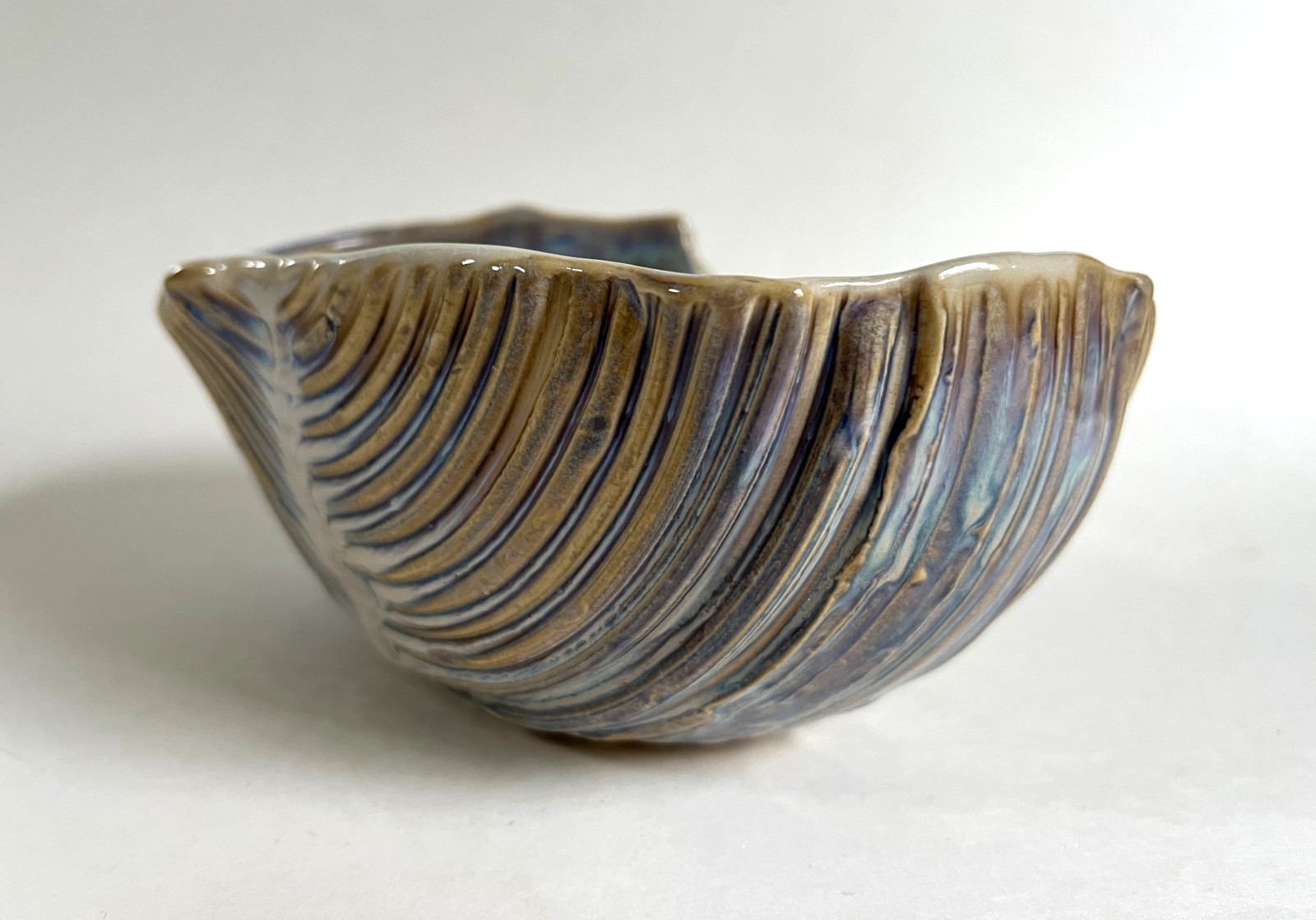 Vintage 2008 Studio Art Pottery Shell Bowl Multicolor
