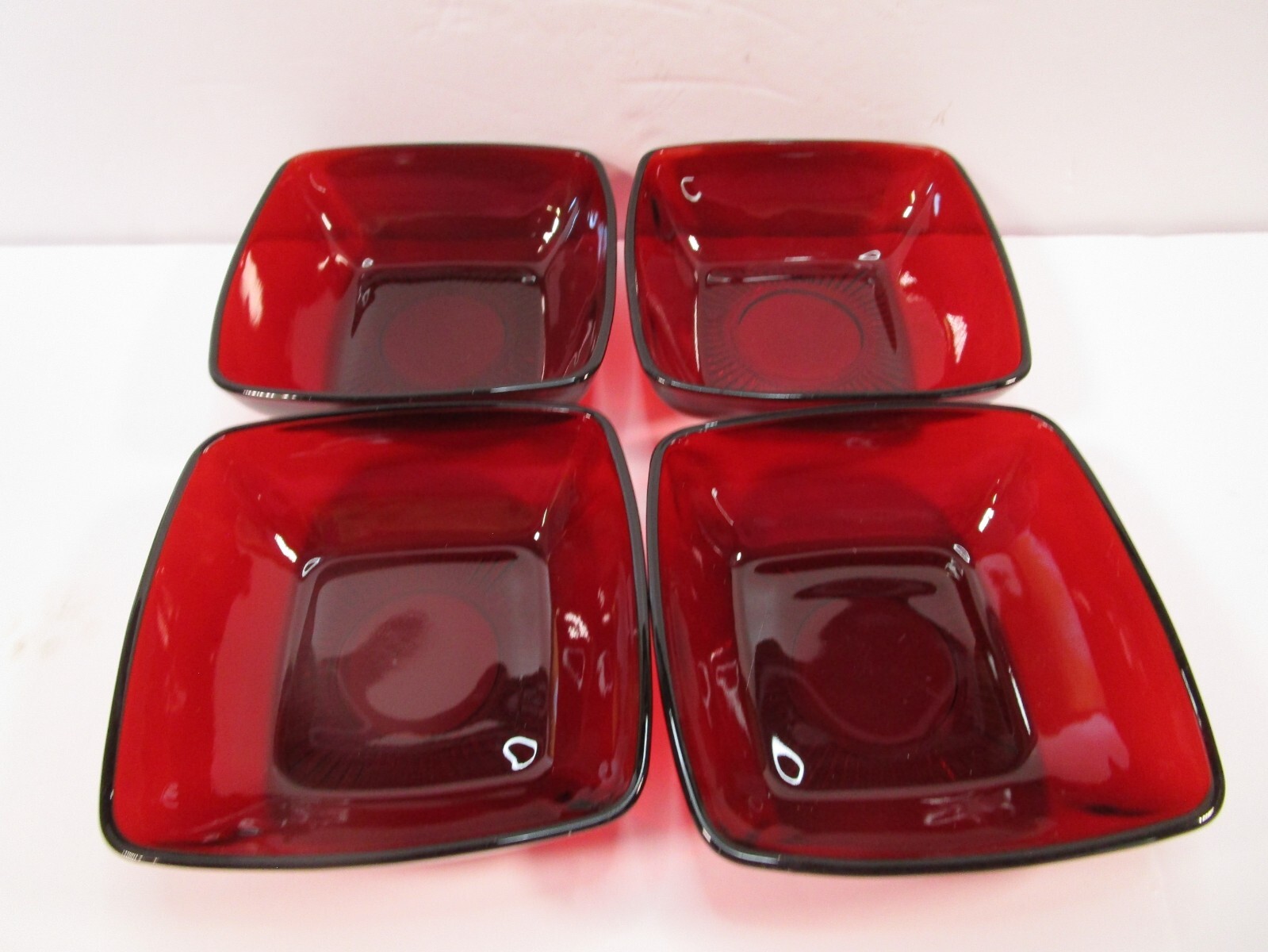 Anchor Hocking Royal Ruby Red Charm 4 Coffee Tea Cups W 4 Saucers 1950-1959 6 oz