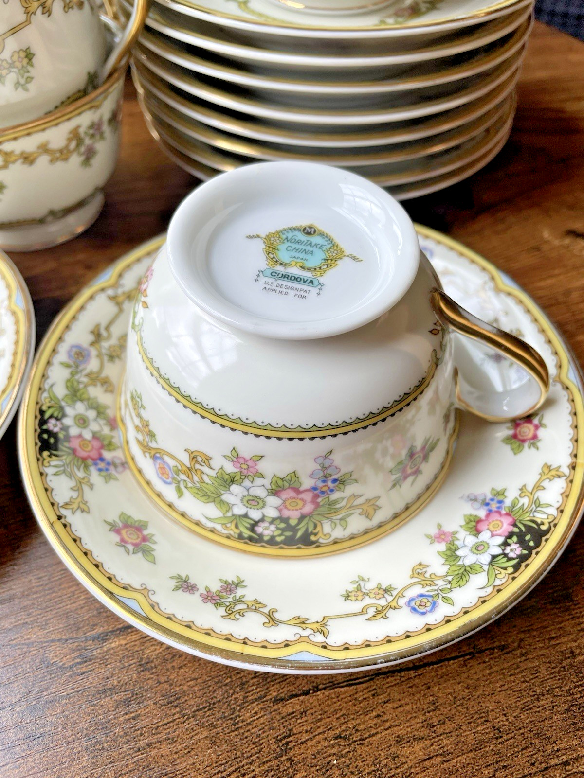 Noritake Tea Cup & Saucer Gold Floral China Vintage Set Cordova 1930’s Japan