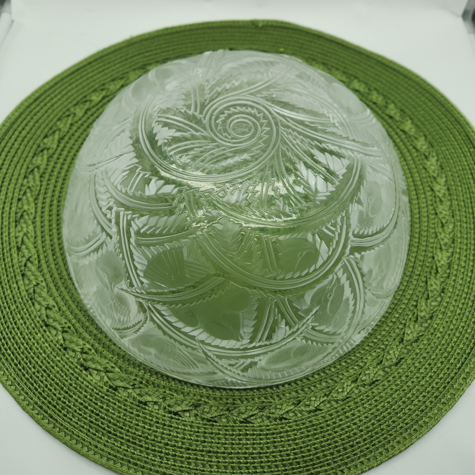 Vtg. Lalique Pinson Frosted Crystal Glass Bowl Birds Frosted Cut Glass No Damag