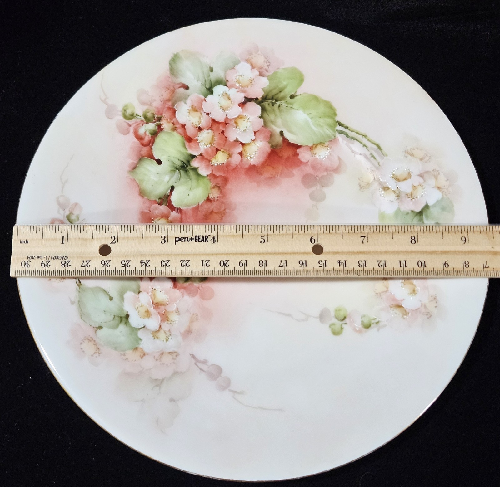Antique White Pink Green Floral Plate Hand-painted Porcelain Cottagecore
