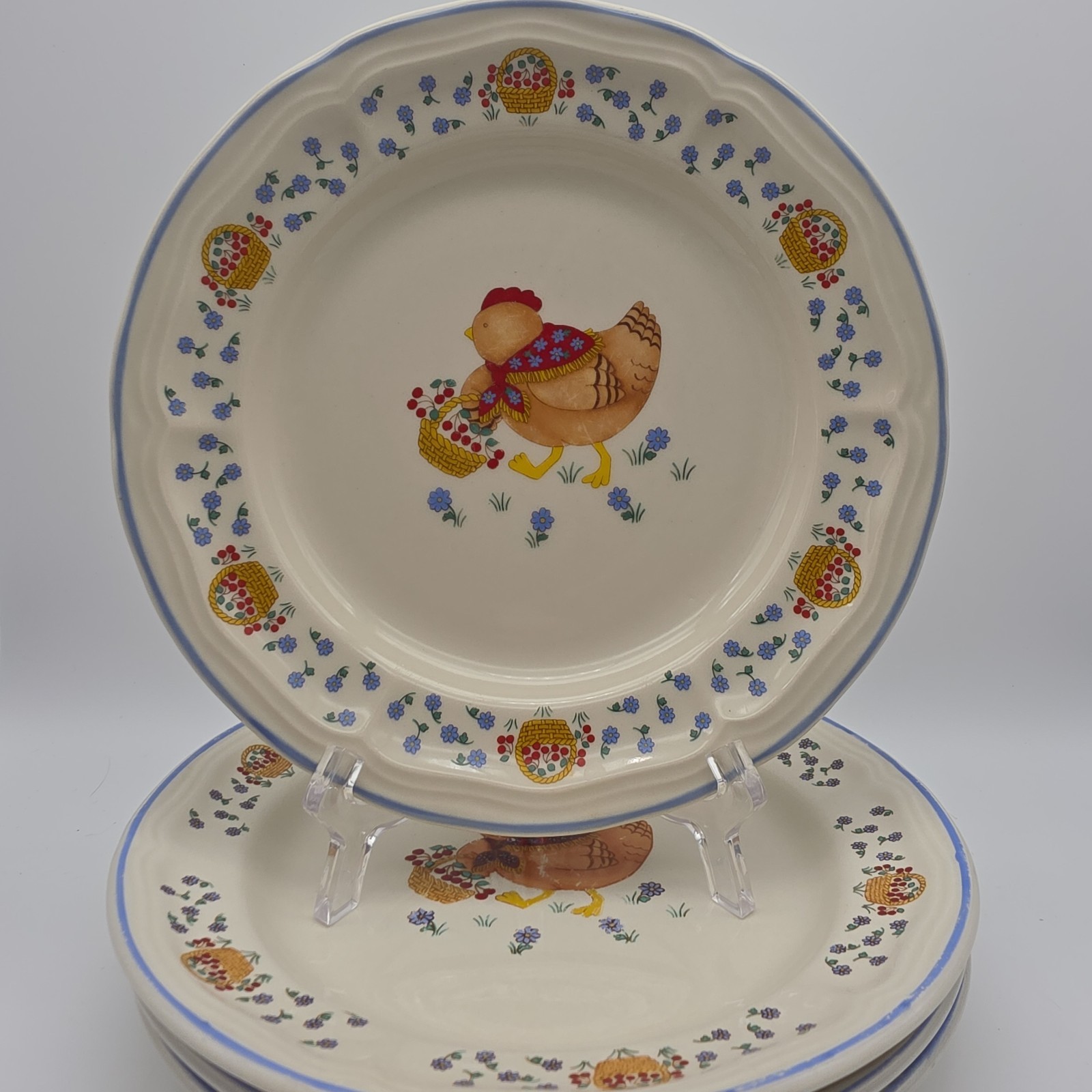 Vtg 1992 Newcor Stoneware Henrietta “Chicken Salad” set 4 salad/dessert Plates